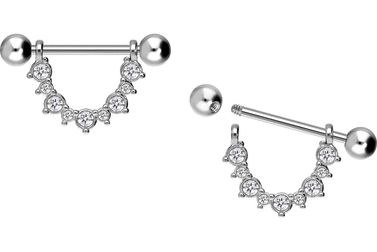 PIERCINGLINE Brustwarzenpiercing Chirurgenstahl Nippelpiercing KRISTALLE (Barbells, 1-tlg), Brust-, Nippel-Piercing, Chirurgenstahl