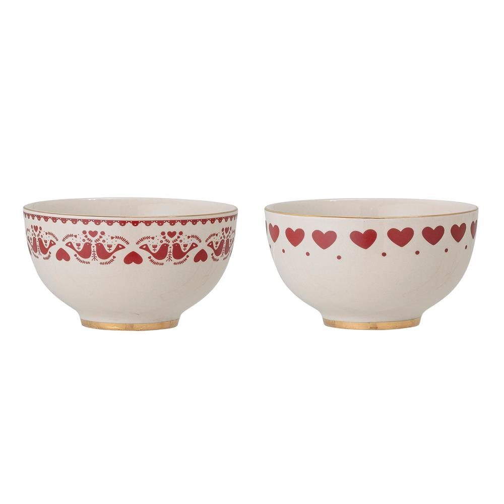 Bloomingville Schale Jolly Schale 2er Set, 500ml rot Herzen Müslischüssel Müslischale Bowl Weihnachten X-Mas