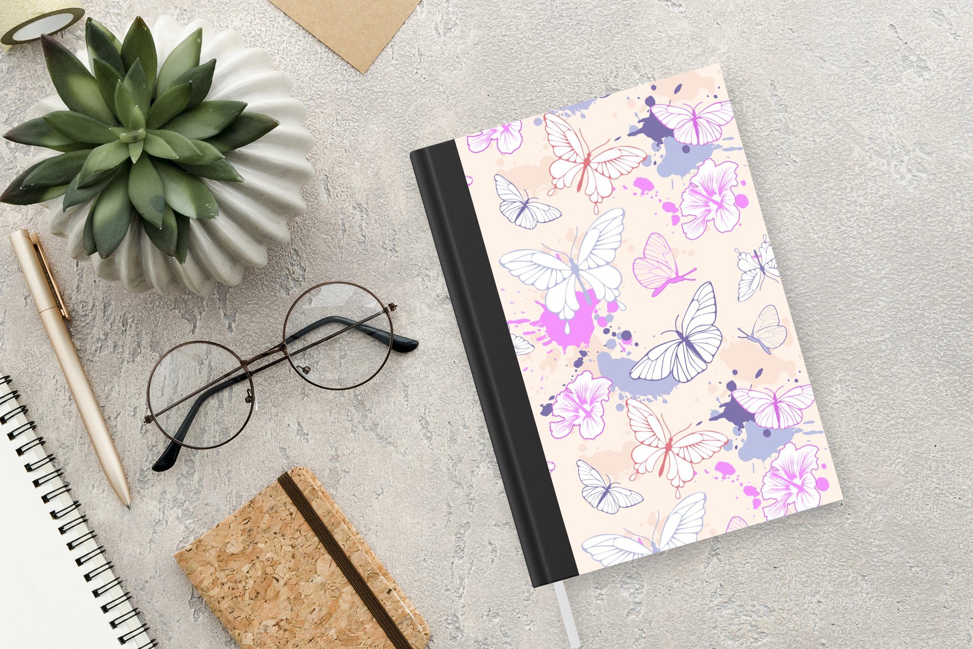 MuchoWow Notizbuch Schmetterling - Muster Journal, Seiten, - Merkzettel, Notizheft, Haushaltsbuch Tagebuch, 98 Blumen, A5