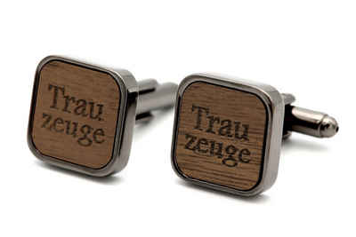 NaturSchatulle Manschettenknöpfe mit Gravur Holz Eckig (schwarz / silber, Trauzeuge, Anker, Kompass, uvm), Cufflinks zur Hochzeit, Anzug