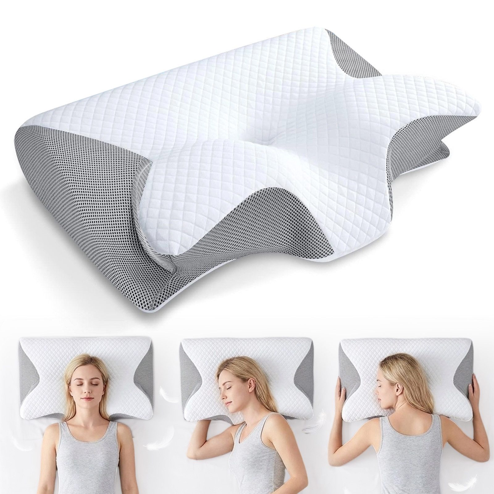 AKKEE Nackenstützkissen Orthopädisches Kissen Kopfkissen Nackenschmerzen aus Memory Foam, Ergonomisches