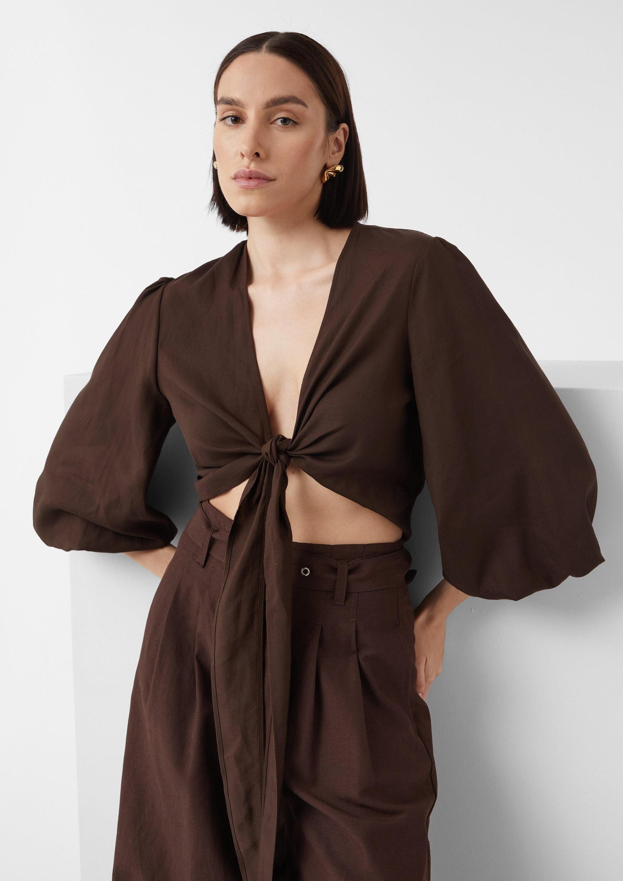 comma Kurzarmbluse Bluse Bluse aus Leinenmix zum Knoten, comma x Füsun Lind günstig online kaufen