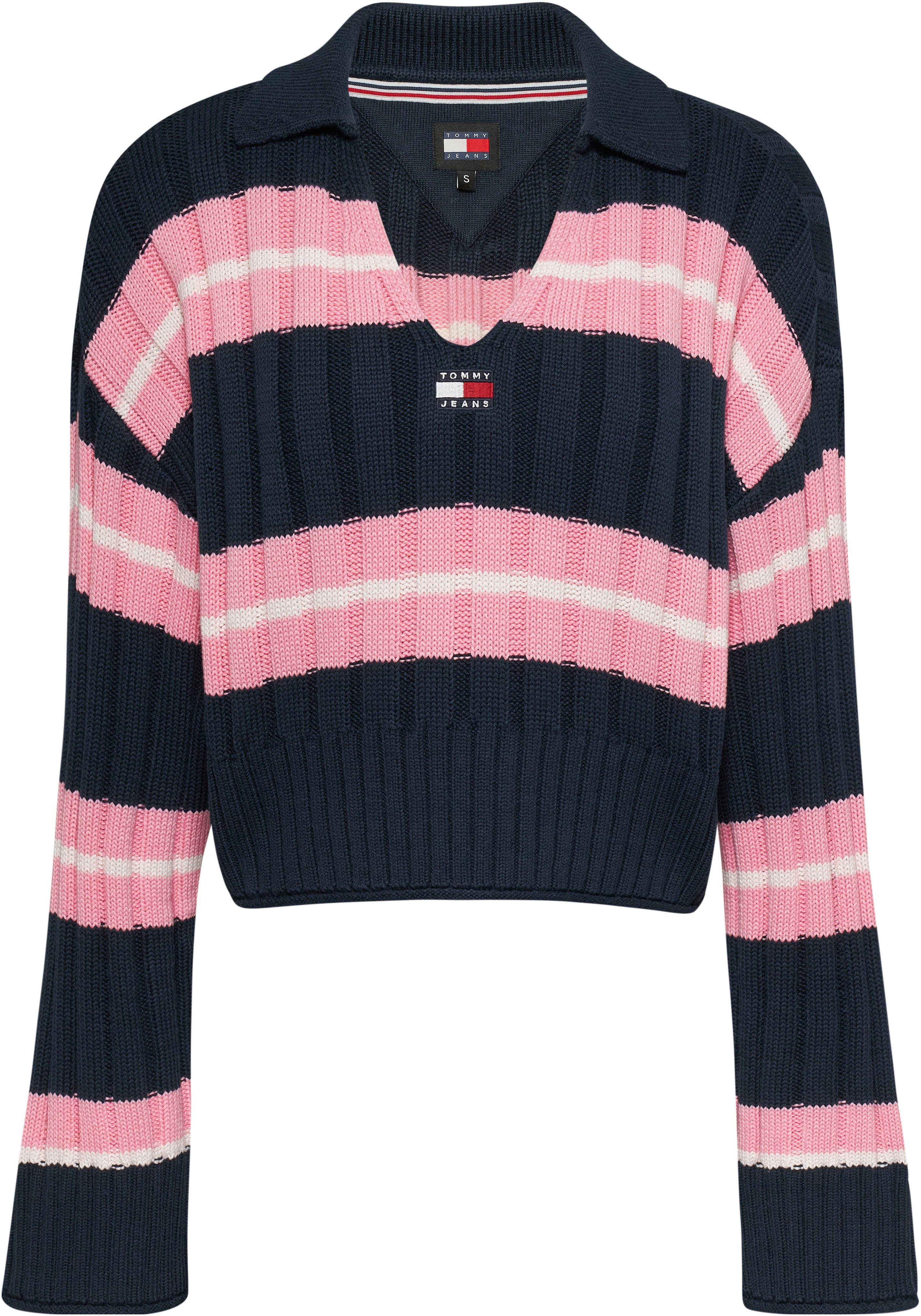 Tommy Jeans Strickpullover mit marine/bunt Front-Logoprägung