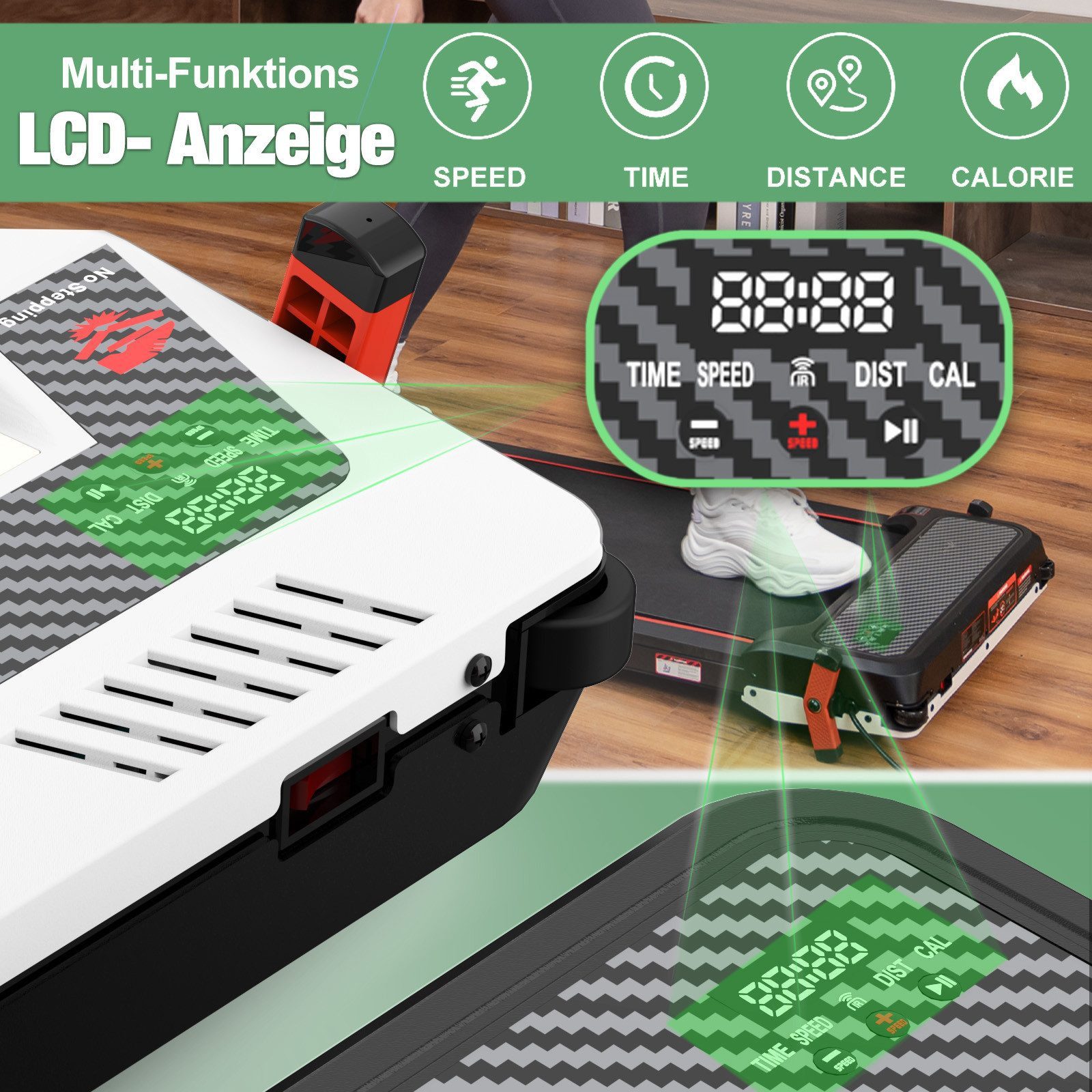 CITYSPORTS Laufband Heim-Laufbänder mit Steigung, beidseitig, mit Fußmassagematte-Funktion (Mit Tools und Schmiermitteln), 440W Bürstenloser Motor, 1-6KM/H, max. Last 120KG, Walking/Jogging Pad