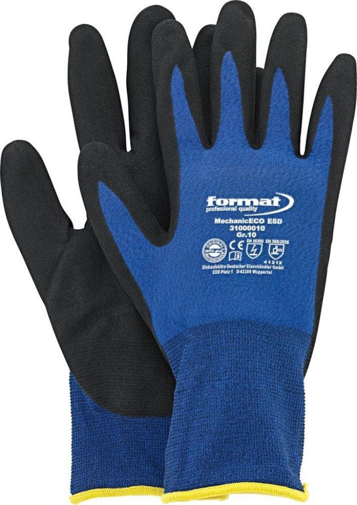 Arbeitshandschuhe 10 Paar FORMAT Montagehandschuh MechanicEco blau Gr.7 Arbeitshandschuh