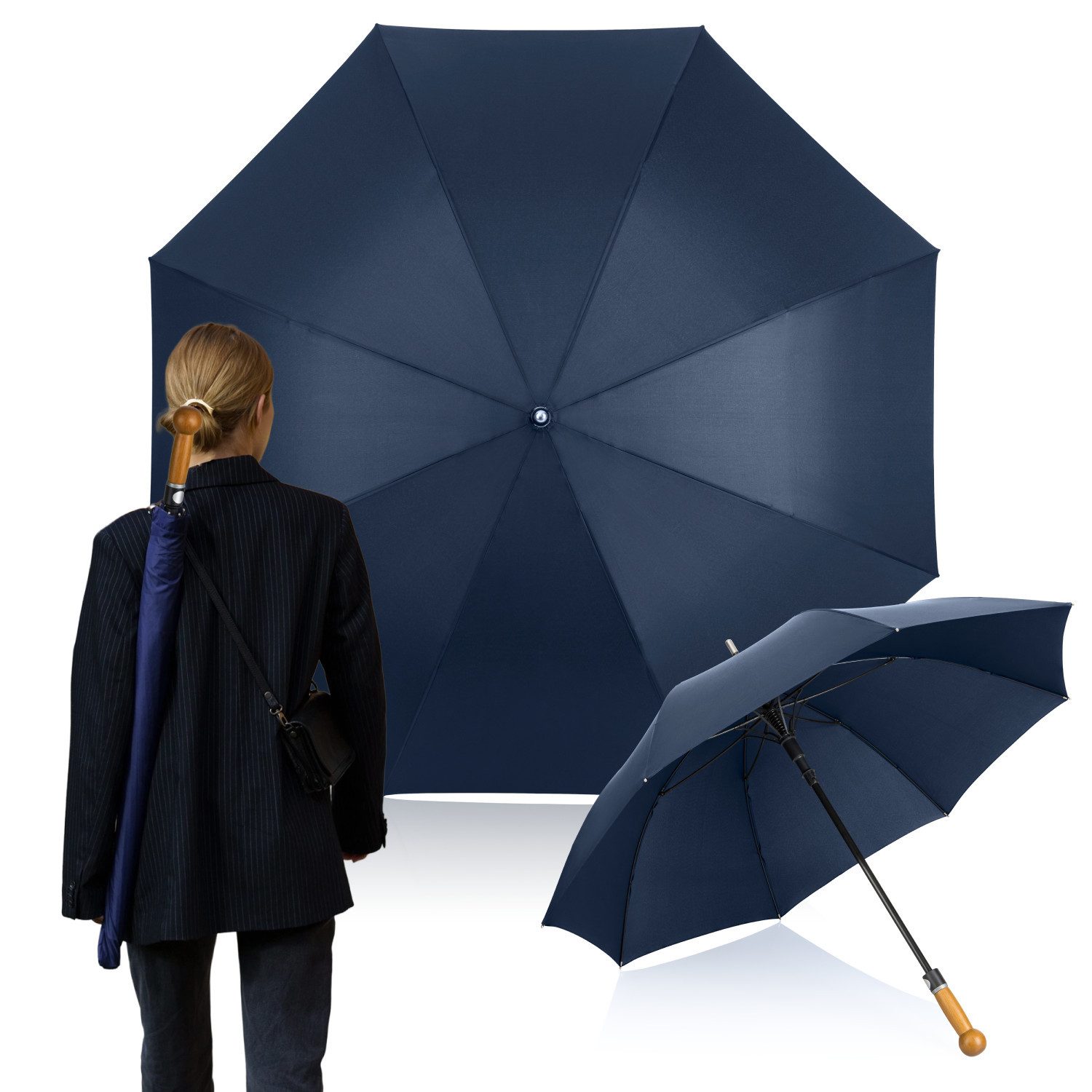 Logan & Barnes Stockregenschirm Selbstverteidigungsschirm mit Holzknauf und Stahlspitze Ø120cm DETROIT