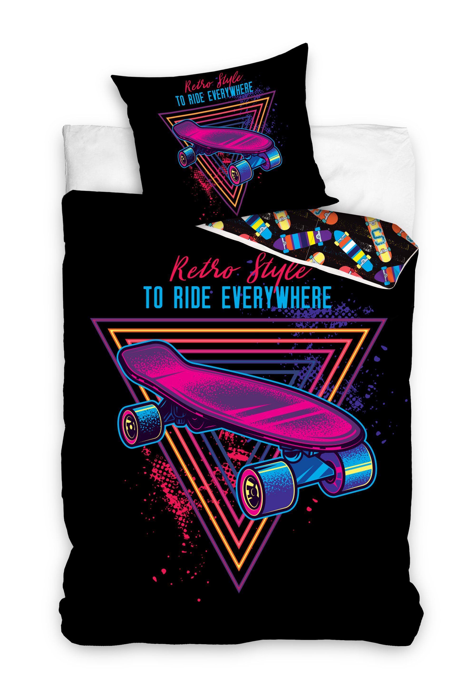 Carbotex Jugendbettwäsche Skateboard Jugend Bettwäsche 135 x 200 cm, Bettbezug Jugend