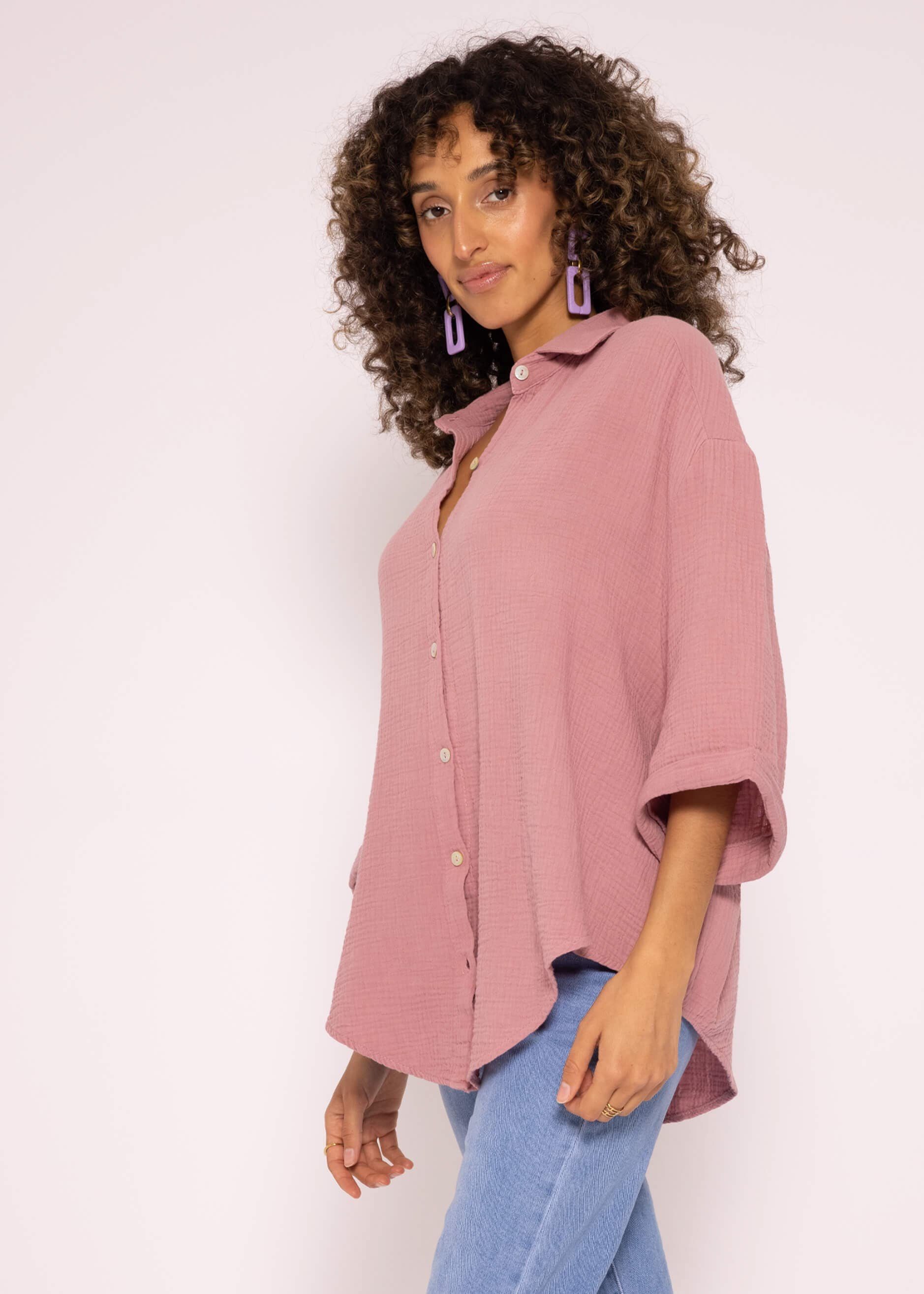 SASSYCLASSY Kurzarmbluse Oversize Musselin Bluse Damen günstig online kaufen