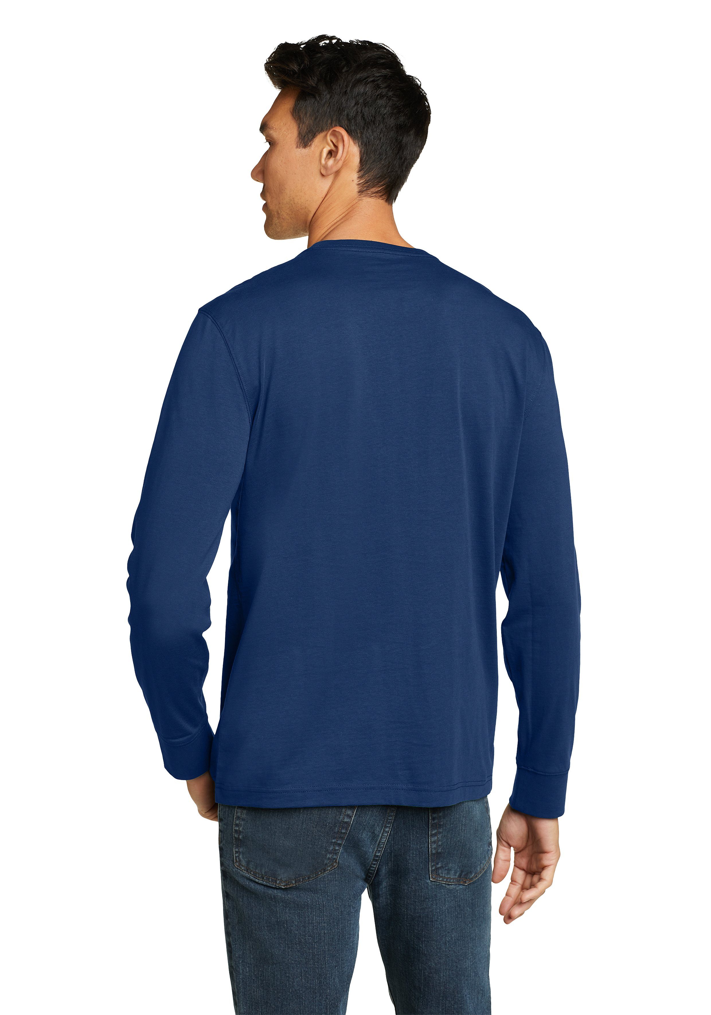 Eddie Bauer Langarmshirt Wash Legend Topasblau Tasche Baumwolle Langarm mit Pro - 100% Shirt