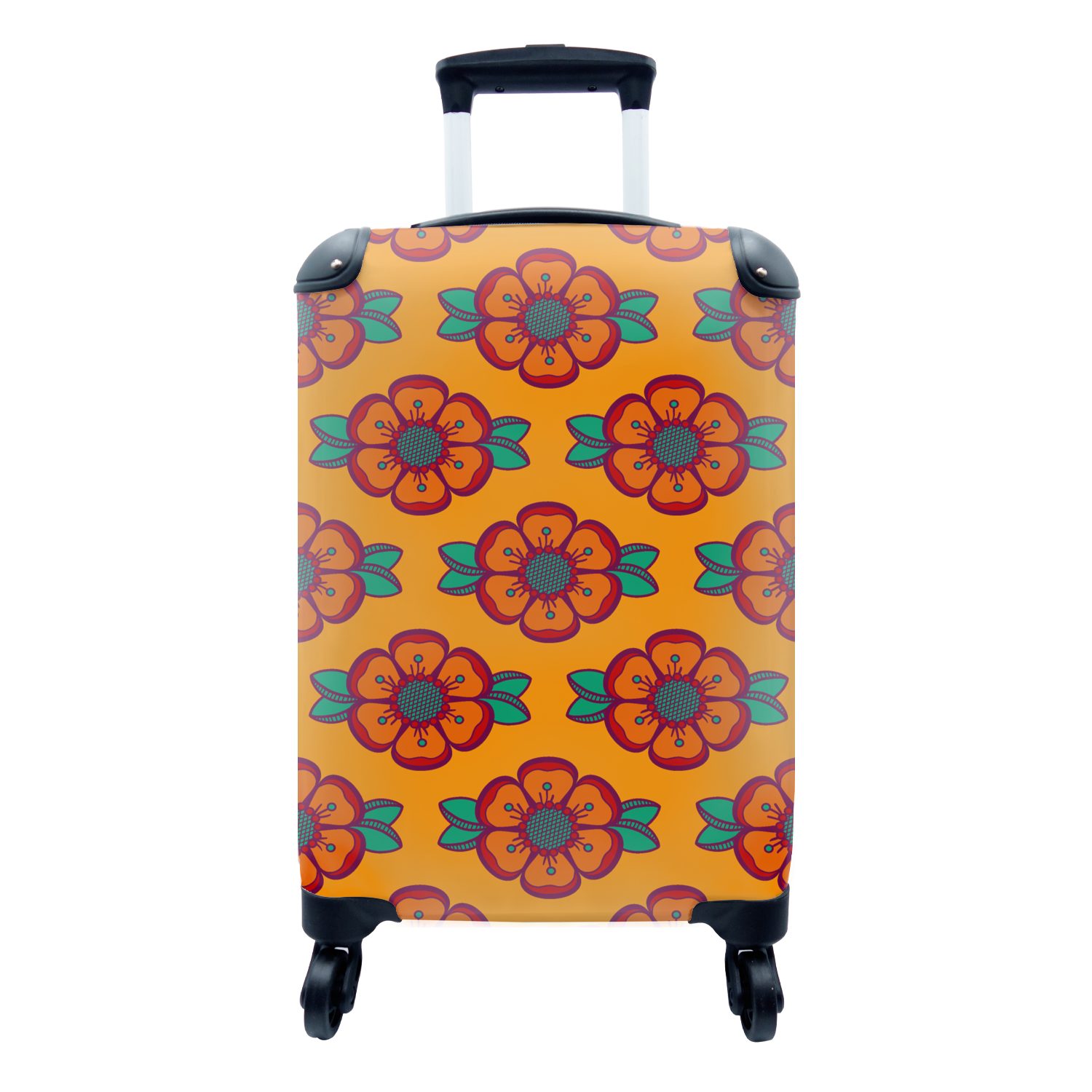 MuchoWow Trolley, Reisekoffer für rollen, Design Reisetasche Rosen Orange, - Rollen, Handgepäckkoffer Retro 4 - mit Ferien, - Handgepäck