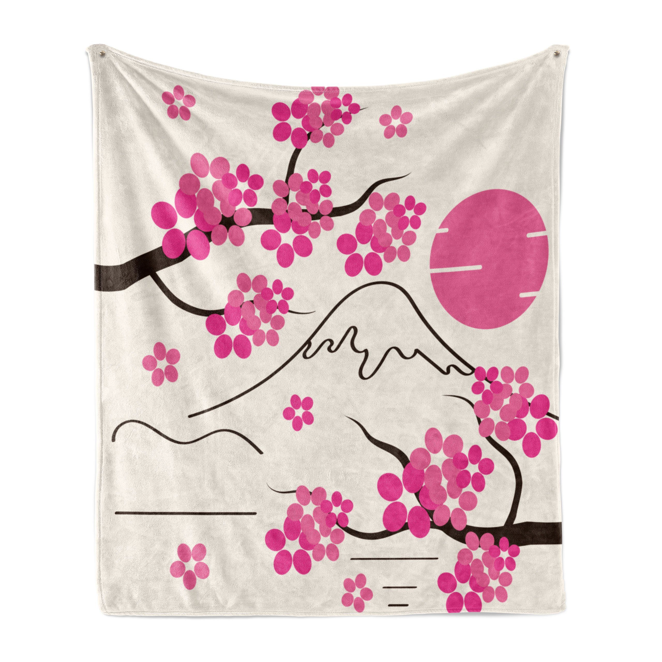 Wohndecke Gemütlicher Plüsch für den Innen- und Außenbereich, Abakuhaus, Rosa Blumen Japan Sakura und Hill