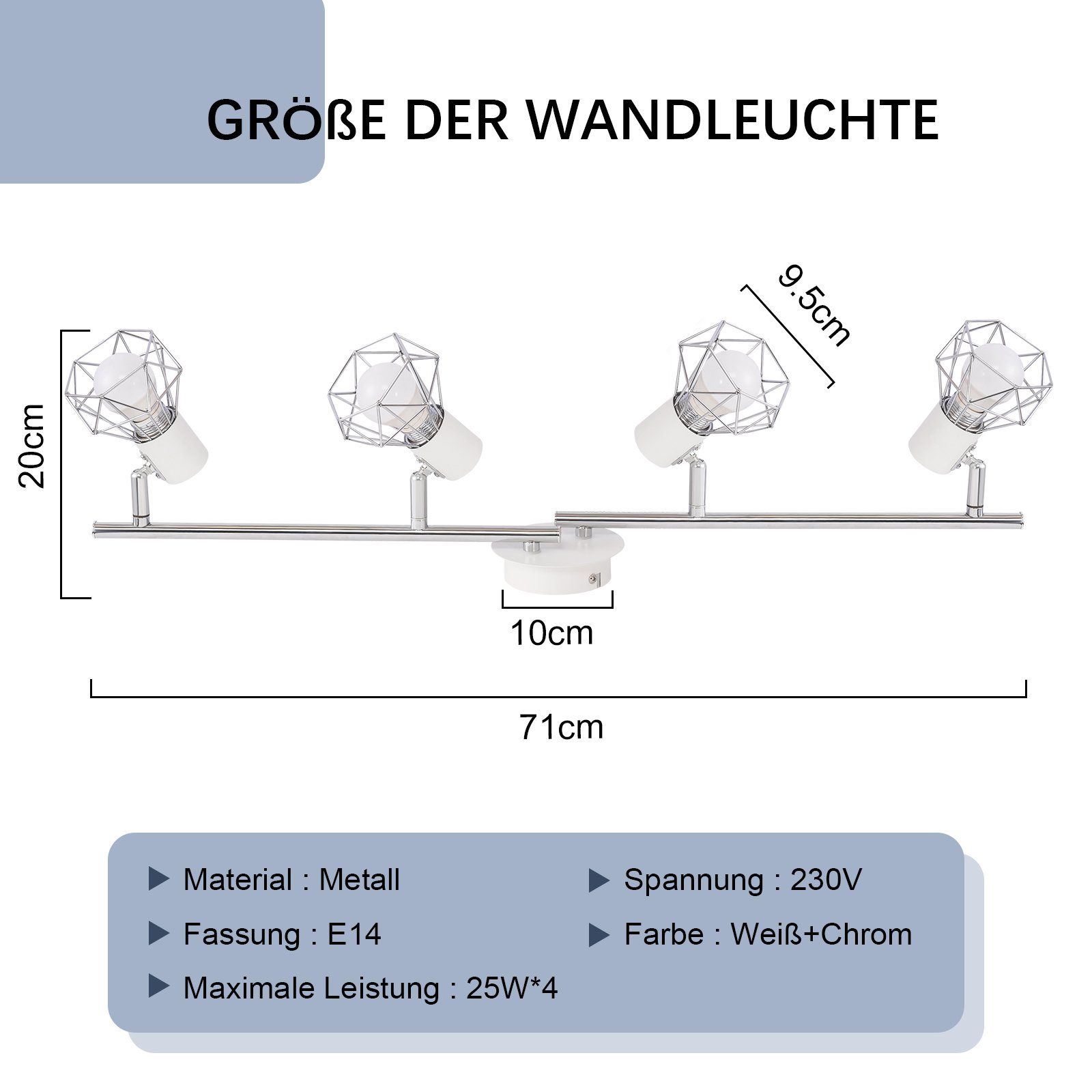 Metall Kinderzimmer, Retro ohne 4 Innen Industrie, ZMH E14 350° Deckenleuchte Wohnzimmer Deckenstrahler Leuchtmittel, Vintage Flammig Deckenspots Weiß für