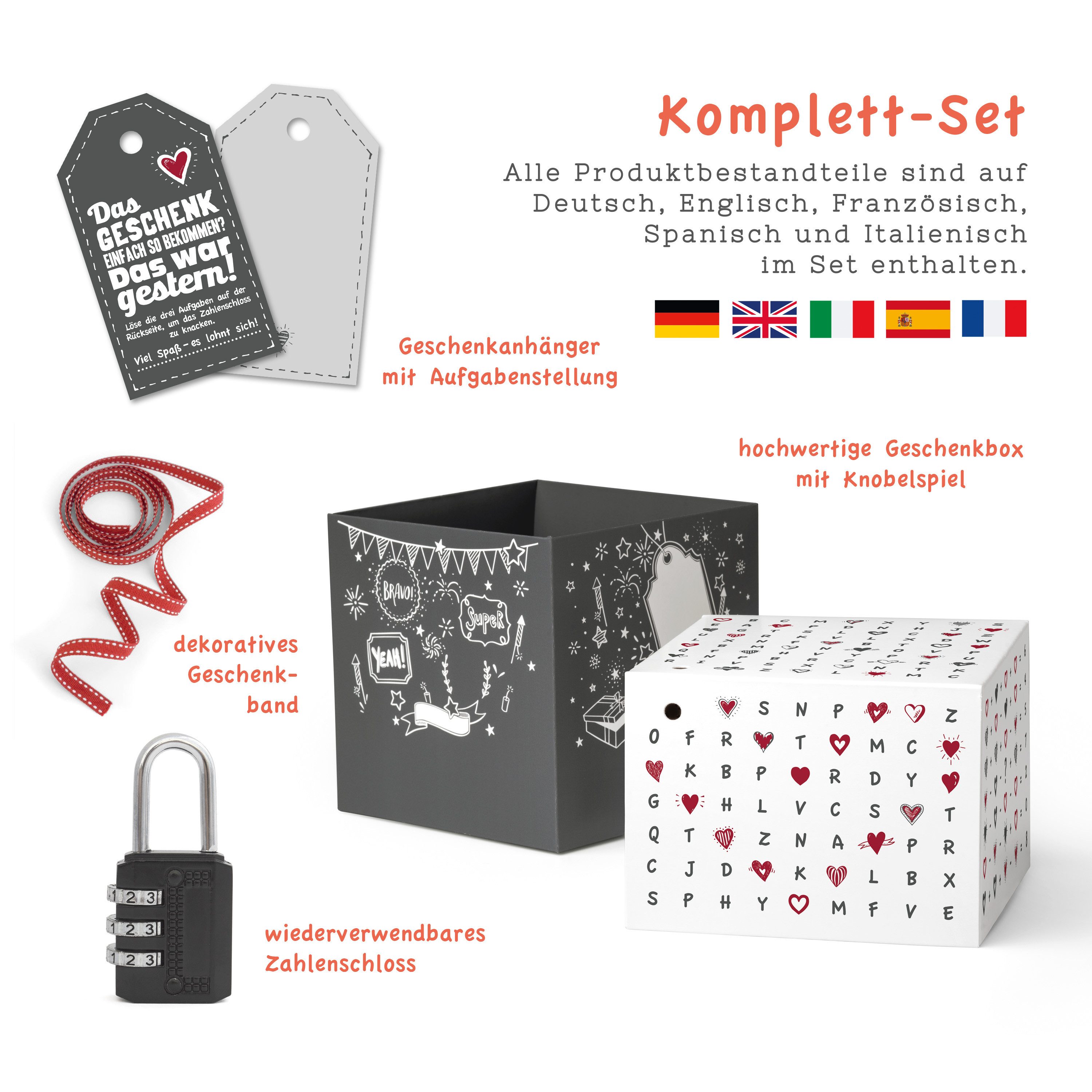 SURPRISA Geschenkbox Geschenkbox mit Samt und Glanz, Rätselbox für Geschenke und Gutscheine, zum Valentinstag, Jahrestag, Hochzeitstag