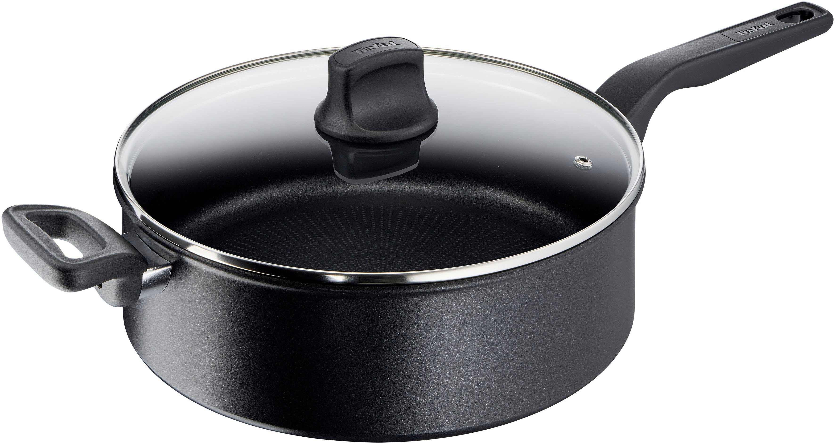 Tefal Schmorpfanne Hard Titanium Pro, Aluminium, Induktionspfanne, Temperaturanzeiger, Made In France, Glasdeckel,28 cm