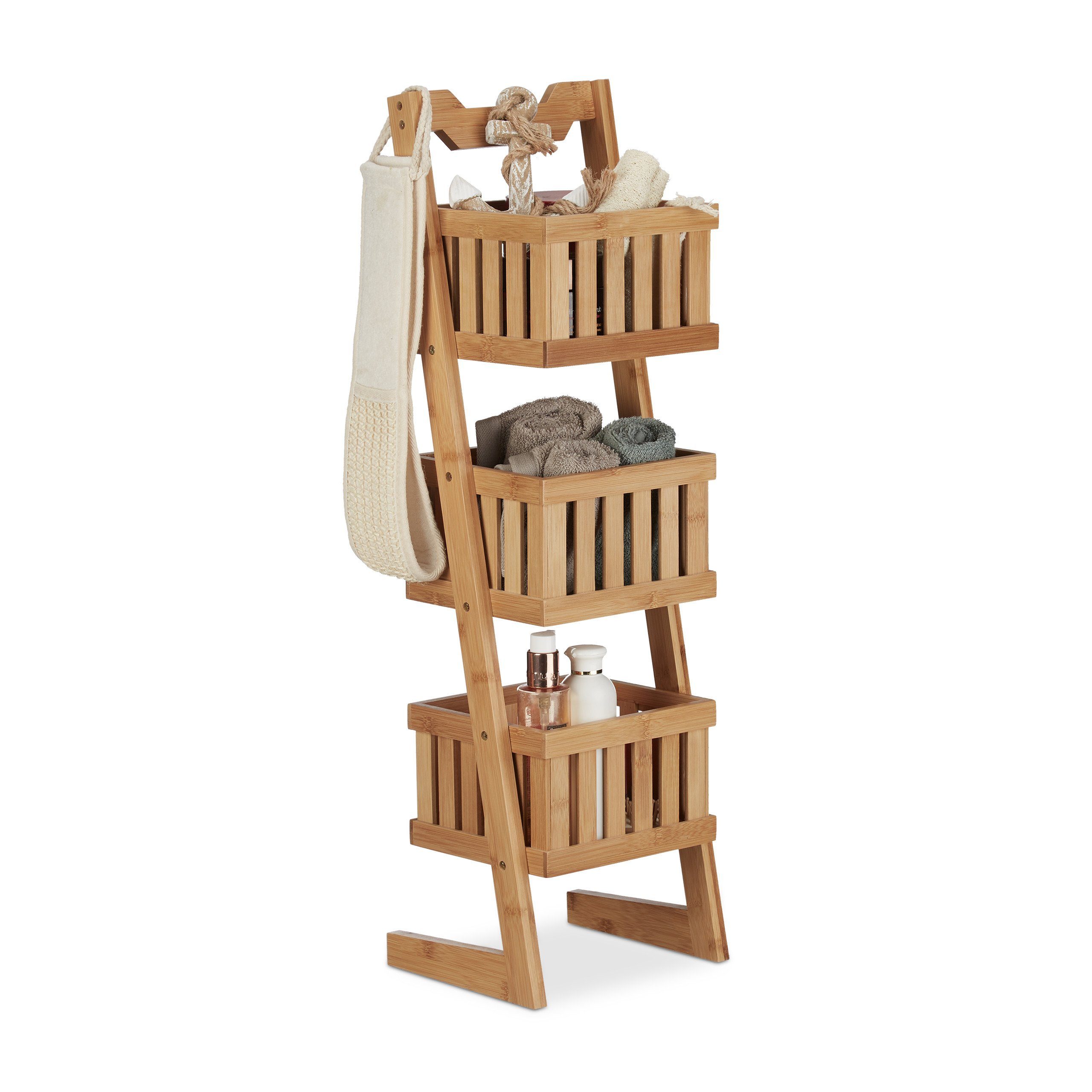 relaxdays Badregal Bambus 3 Körbe günstig online kaufen
