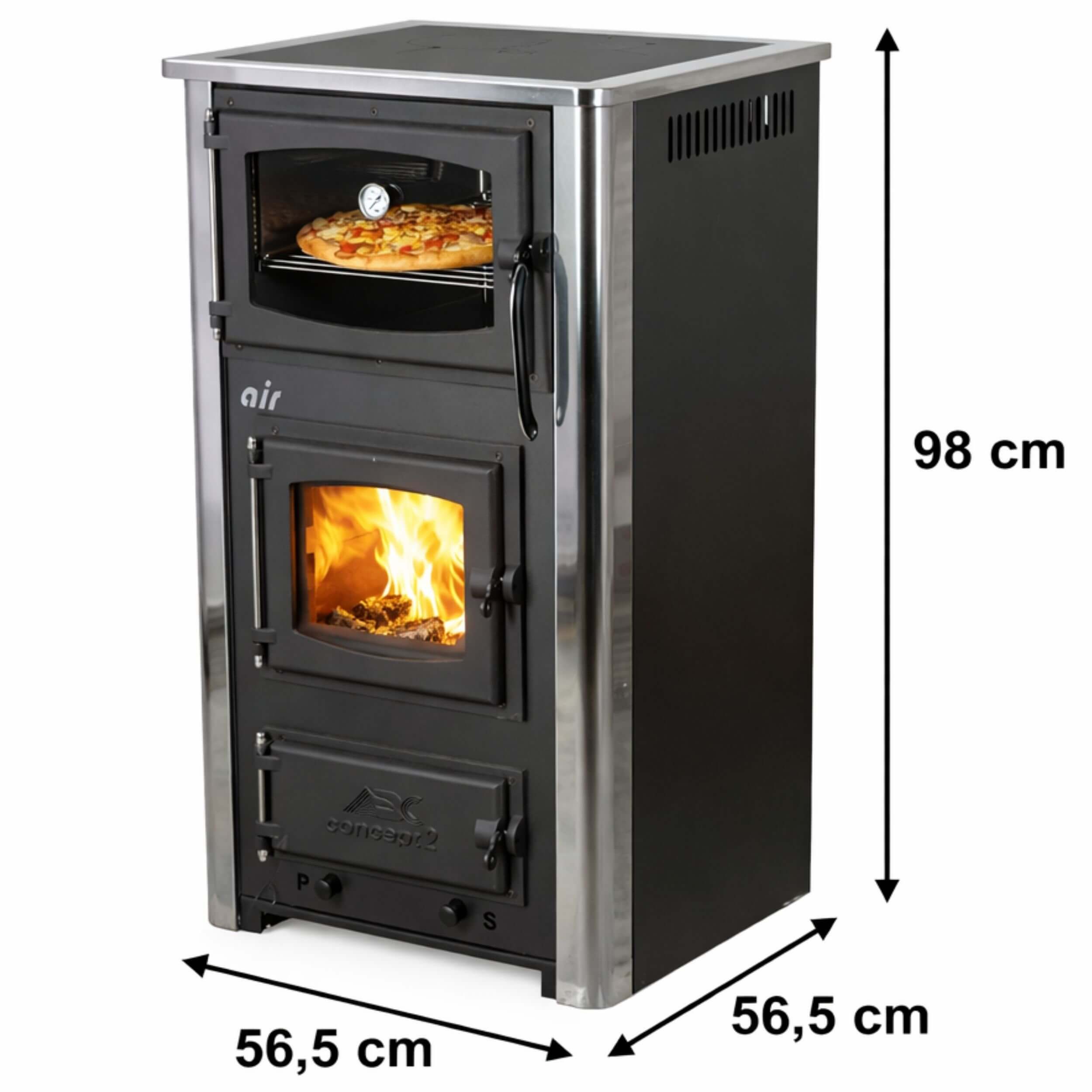 ABC Proizvod Kaminofen Dauerbrand mit Backfach, Dauerbrand, Mehrfachbelegung, (Erfüllt die BImSchV- Stufe 2), Wohnzimmer Modern Backofen zum Kochen