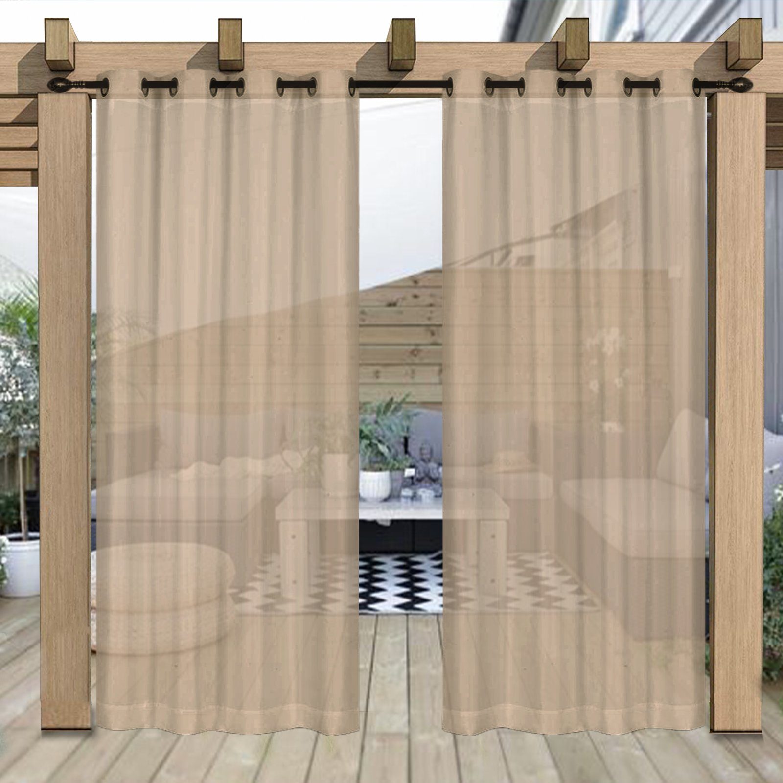 Jibenhome Outdoorgardine TerrassenGardine Ösen Outdoorvorhang Halftranspare günstig online kaufen