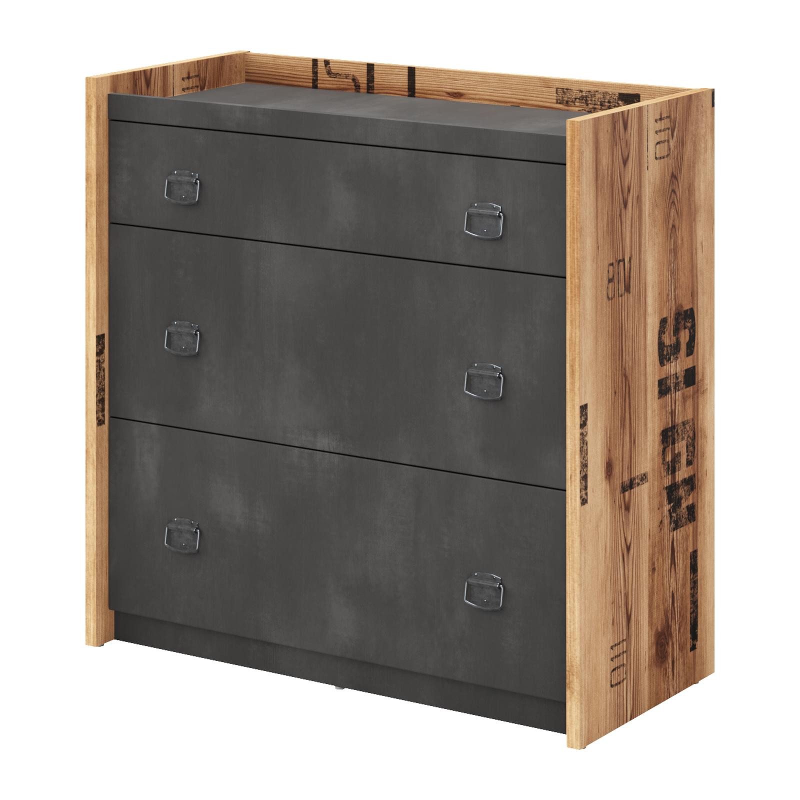 HAUSELEMENT Kommode FARGO FG-06, 3 Schubladen Sideboard 90 cm Anrichte Mehrzweckschrank