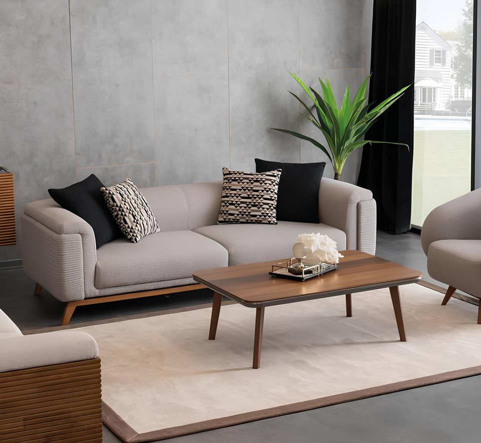 jvmoebel sofa wohnzimmer set sofa 3 sitzer couch couchtisch sitzgruppe  textil beige, 2 teile, made in europa