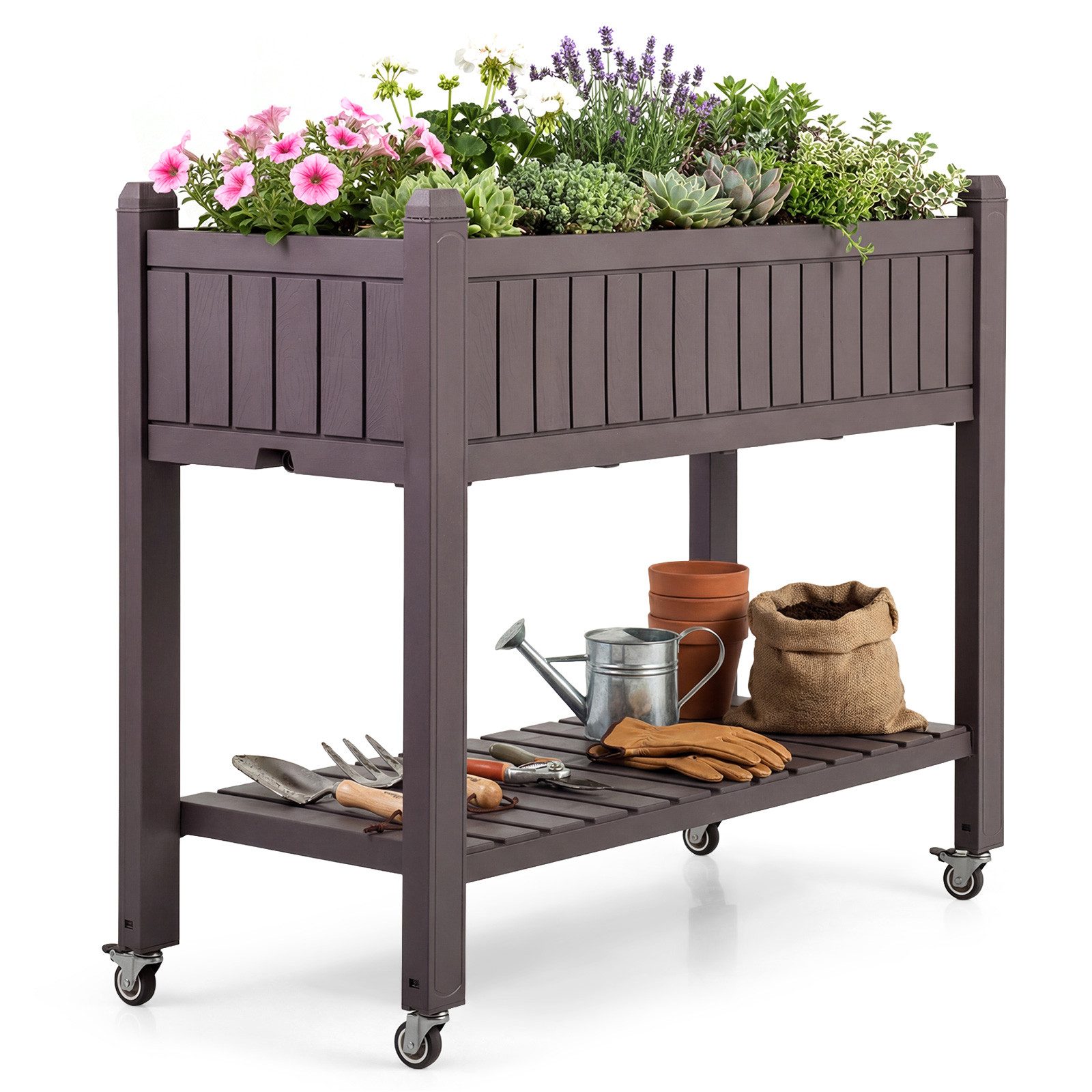COSTWAY Hochbeet (1 St), Gartenbeet mit Ablage, Rollen, Gemüsebeet, Pflanztisch