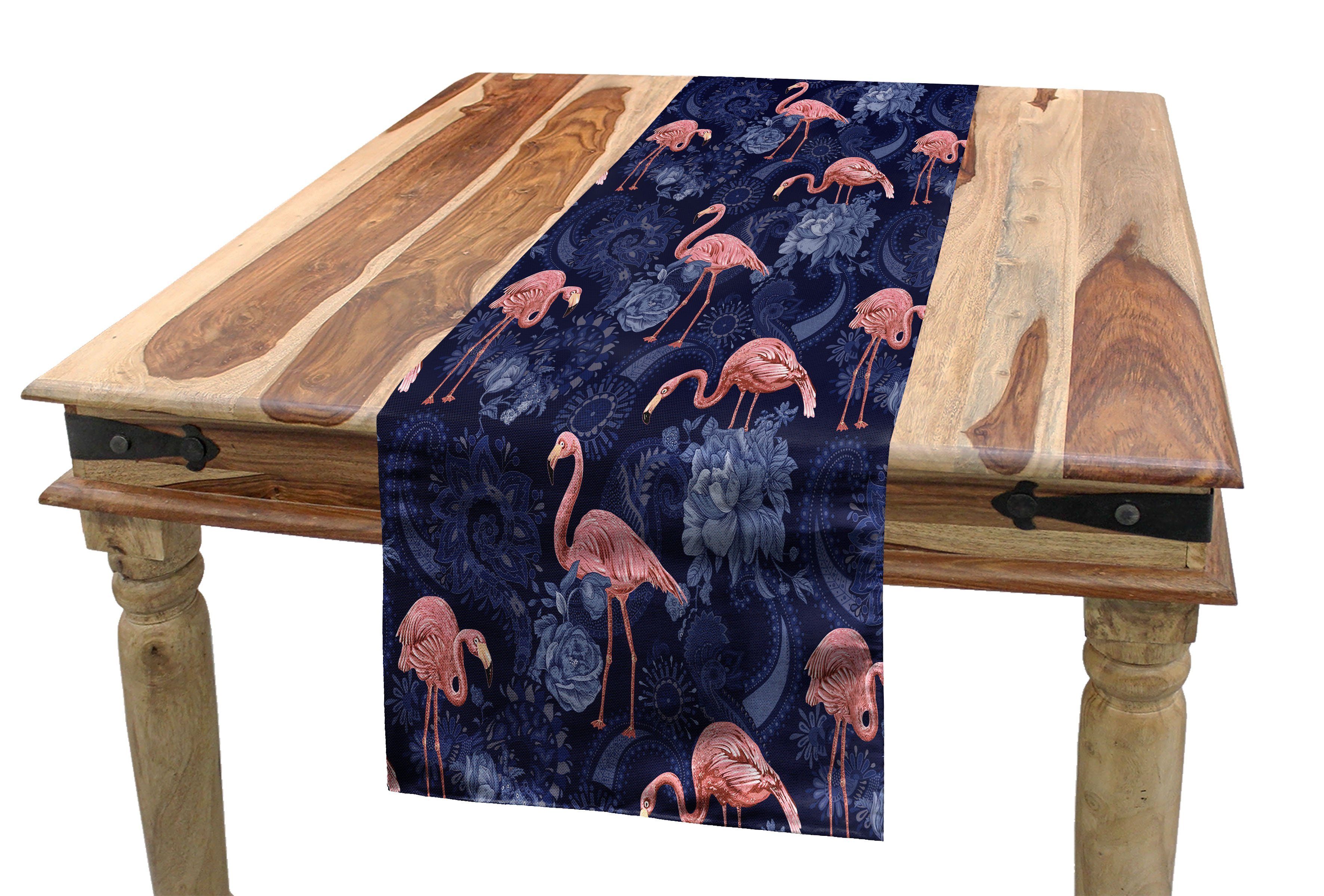 Abakuhaus Tischläufer Esszimmer Küche Rechteckiger Dekorativer Tischläufer, Jacobean Exotische Blumen Flamingo