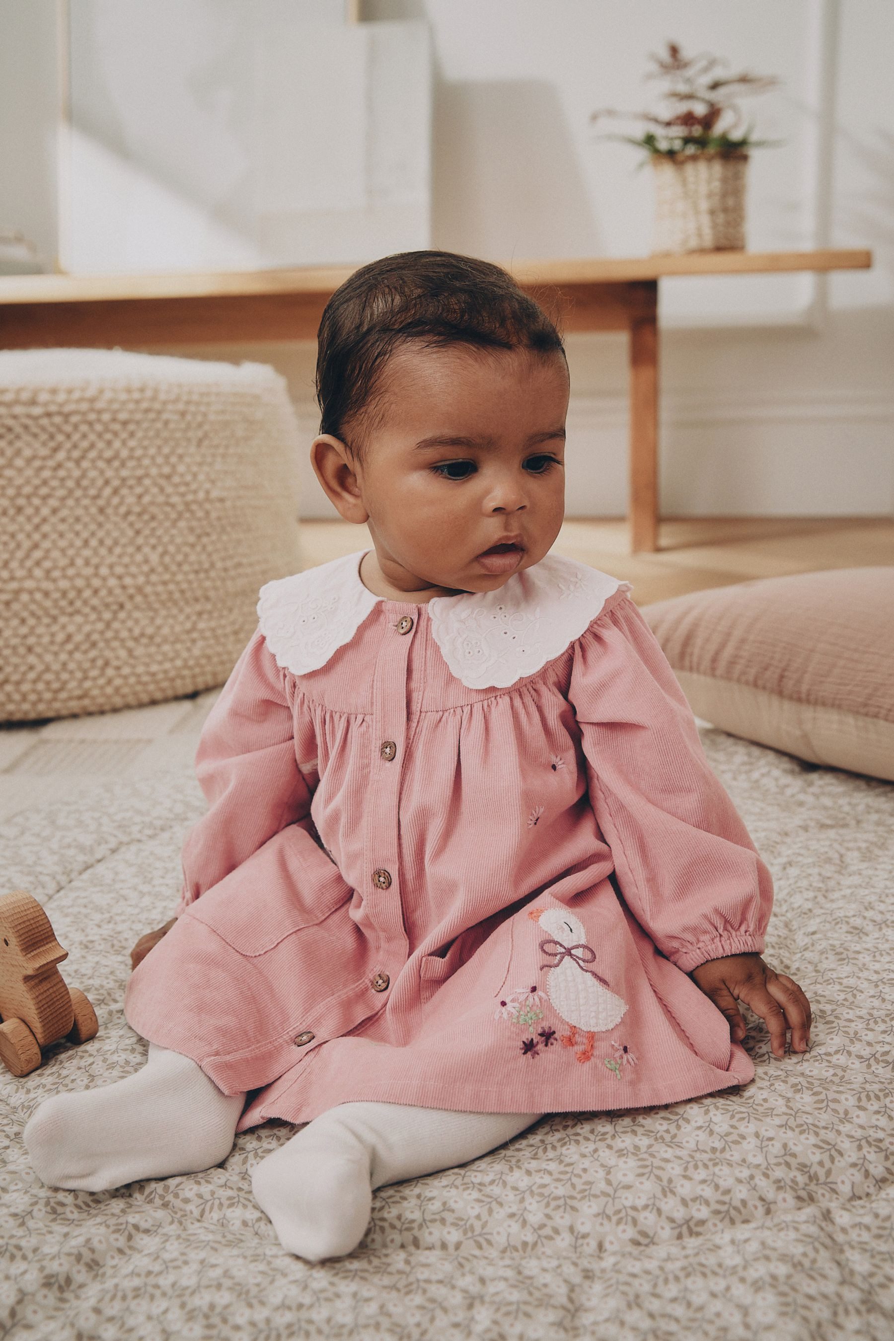 Next Blusenkleid Besticktes Babykleid aus Kord mit Strumpfhose (2-tlg)