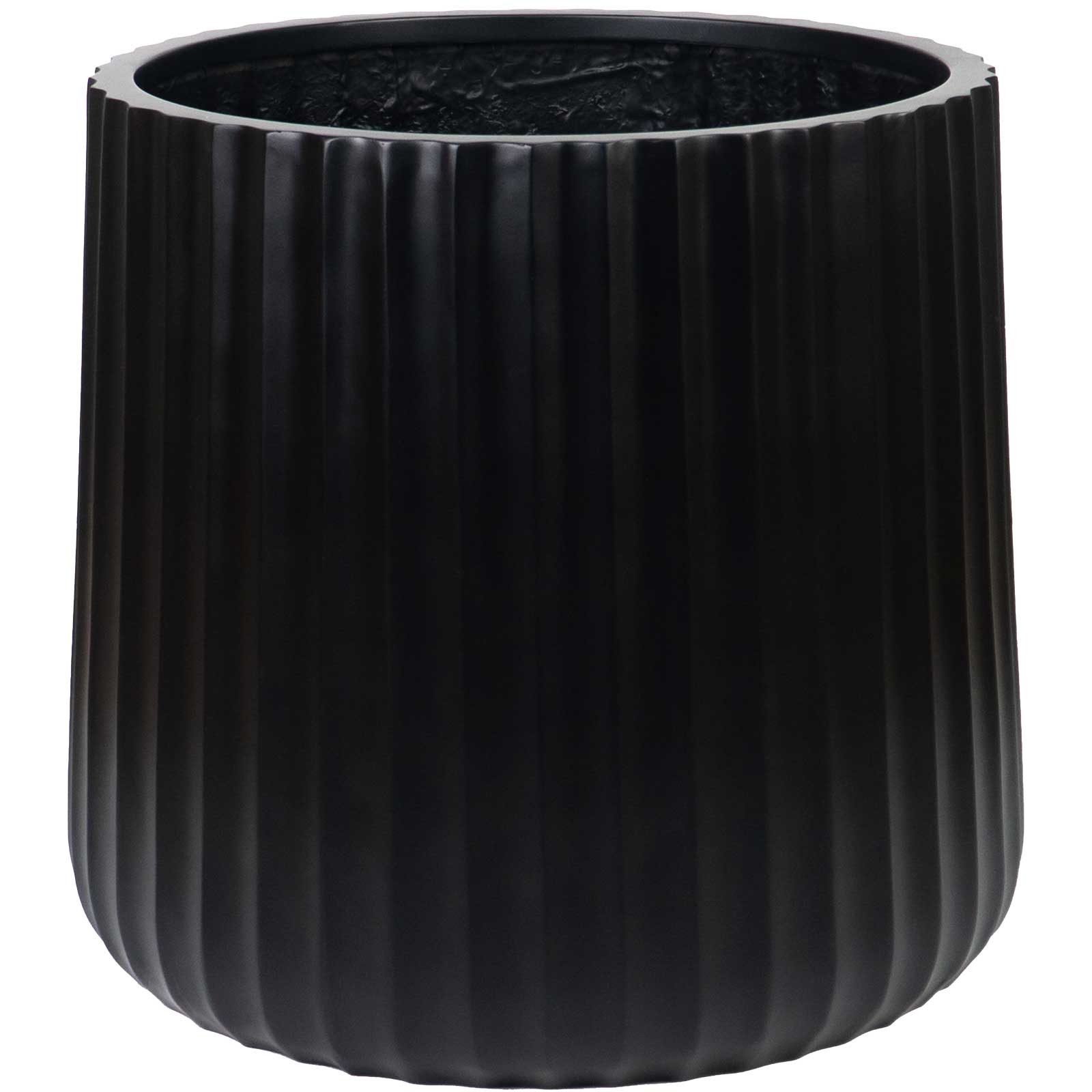 VIVANNO Blumentopf Fiberglas VEKRA ARC Rund - Schwarz Geriffelt (1 St), 42x40 cm