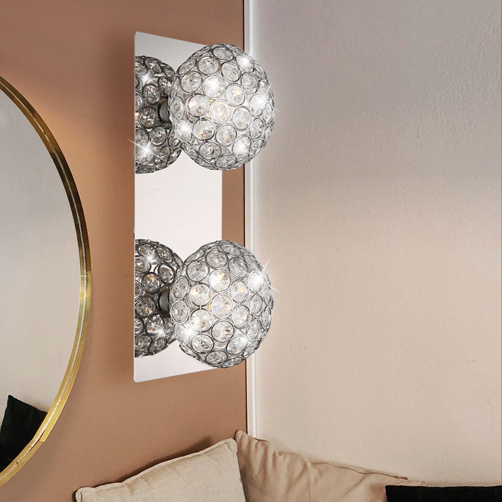 GLOBO LIGHTING LED Wandleuchte, Leuchtmittel nicht inklusive, Wandleuchte Kugelleuchte Wandlampe 2-Flammig G9 Chrom Kristalle Flur
