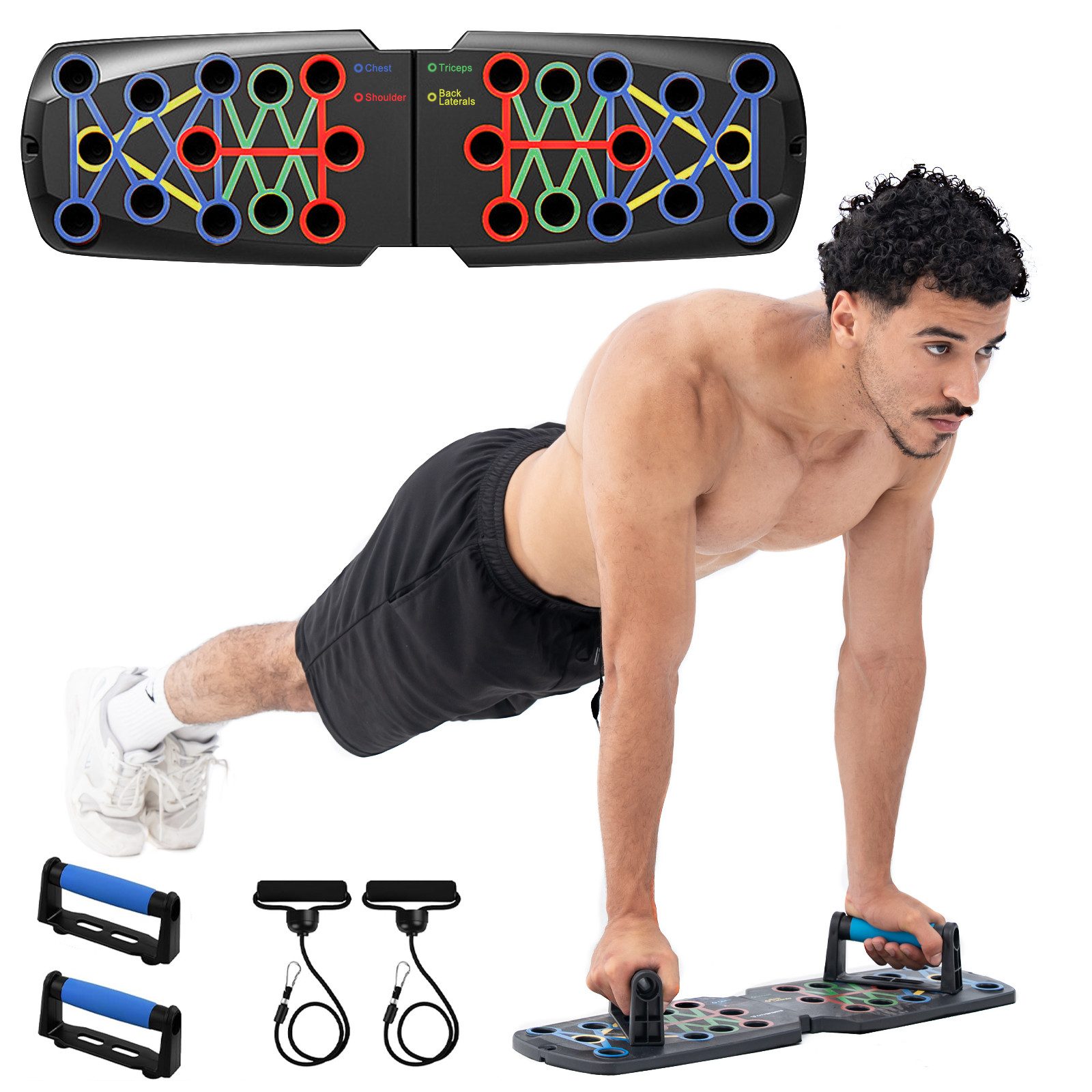 CITYSPORTS PRO Liegestützgriffe Liegestützgriffe Set Mit Widerstandskabel Homeworkout 16in1 (Packung), Push Up Bar Homegym Fitnessgeräte für Zuhause,Hochfestes ABS
