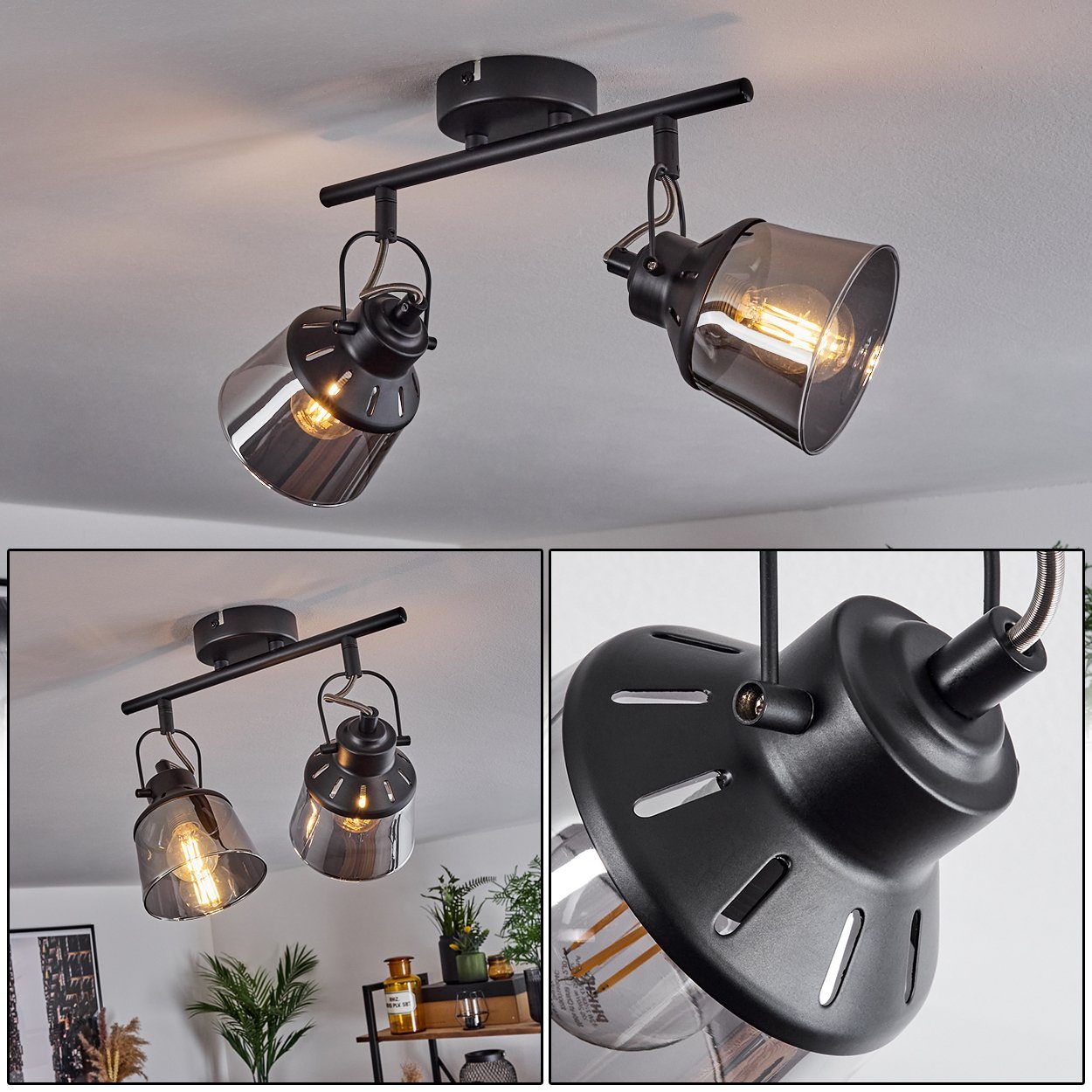 Schwarz/Rauchfarben, ohne in Schirmen mit Leuchtmittel, moderne aus hofstein »Rimini« Deckenlampe E14 Metall/Glas verstellbare Deckenleuchte Rauchglas,