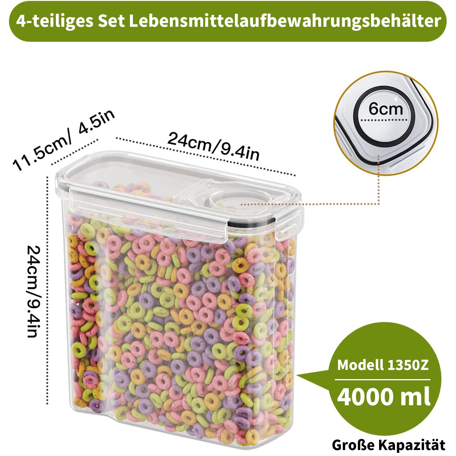 AIMAX Vorratsdose 4L Vorratsdosen mit Deckel luftdicht, Frischhaltedosen, vorratsgläser, Vorratsgläser für Müsli, Reis, Mehl, Futter Haustiere usw - 4 Stück