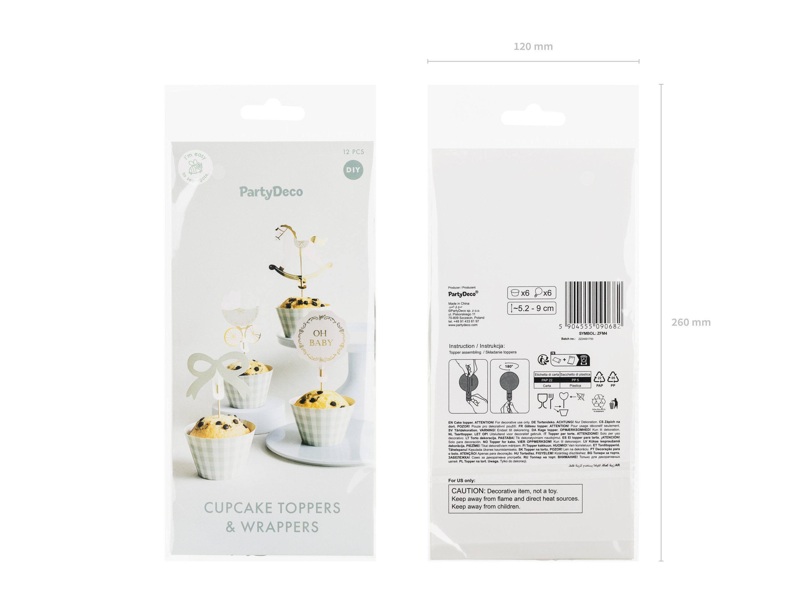 partydeco Muffinform, Cupcake Förmchen & Toppers Deko Oh Baby 12er Muffin-Set Salbeigrün