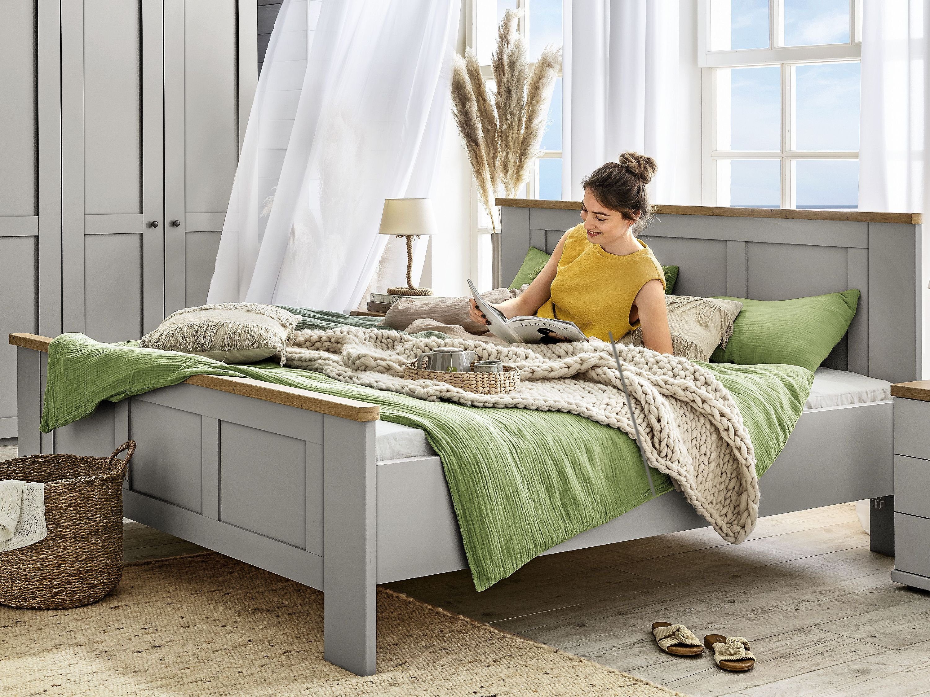 SANSIBAR Living Holzbett Bett SANSIBAR AALBORG grau