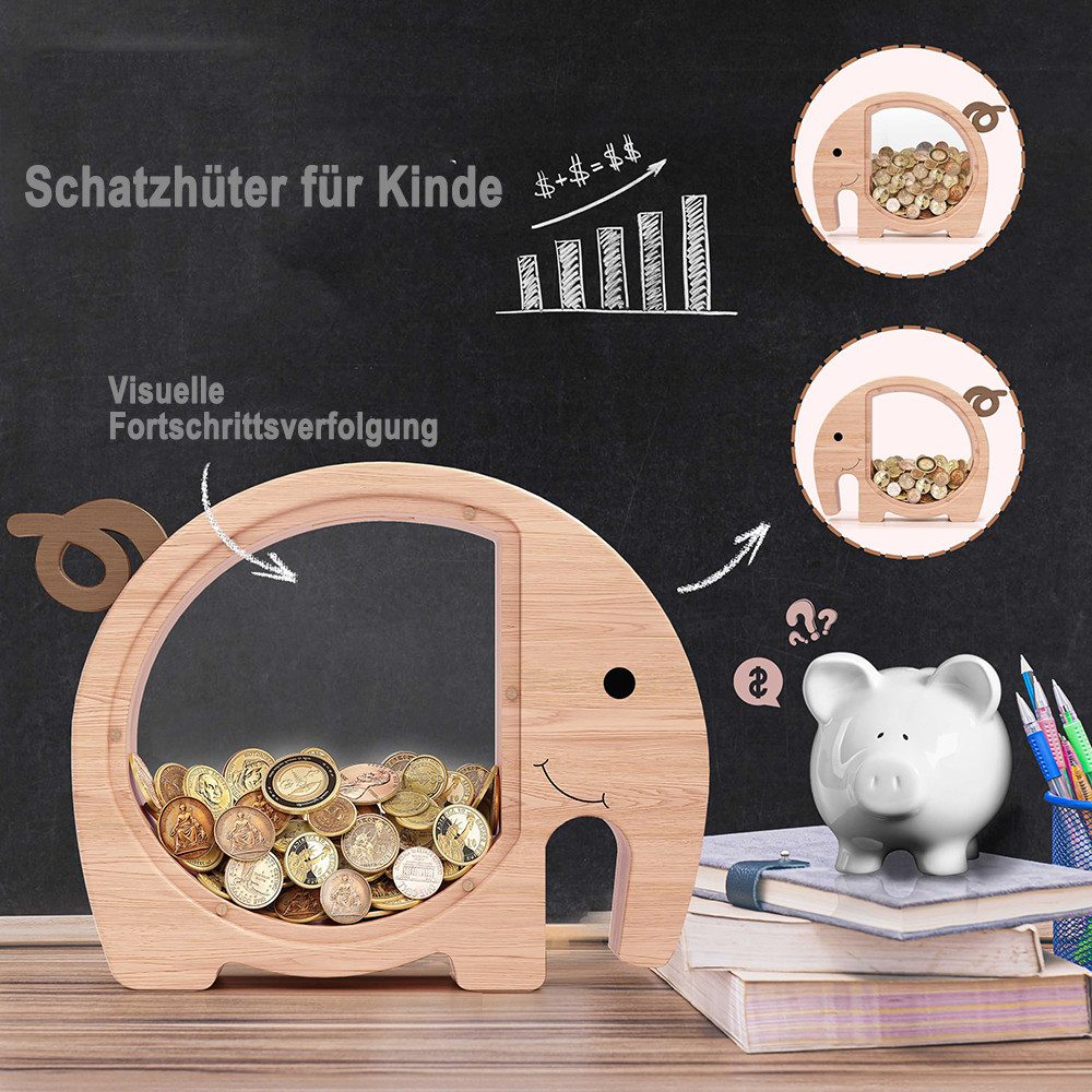 CLTYQ Spardose Holz-Spardose für Kinder, Münzen und Kleingeld,große Münzbox, kreative Sparbüchse, personalisiertes Geschenk für Geburtstag – Bild 4 von 5