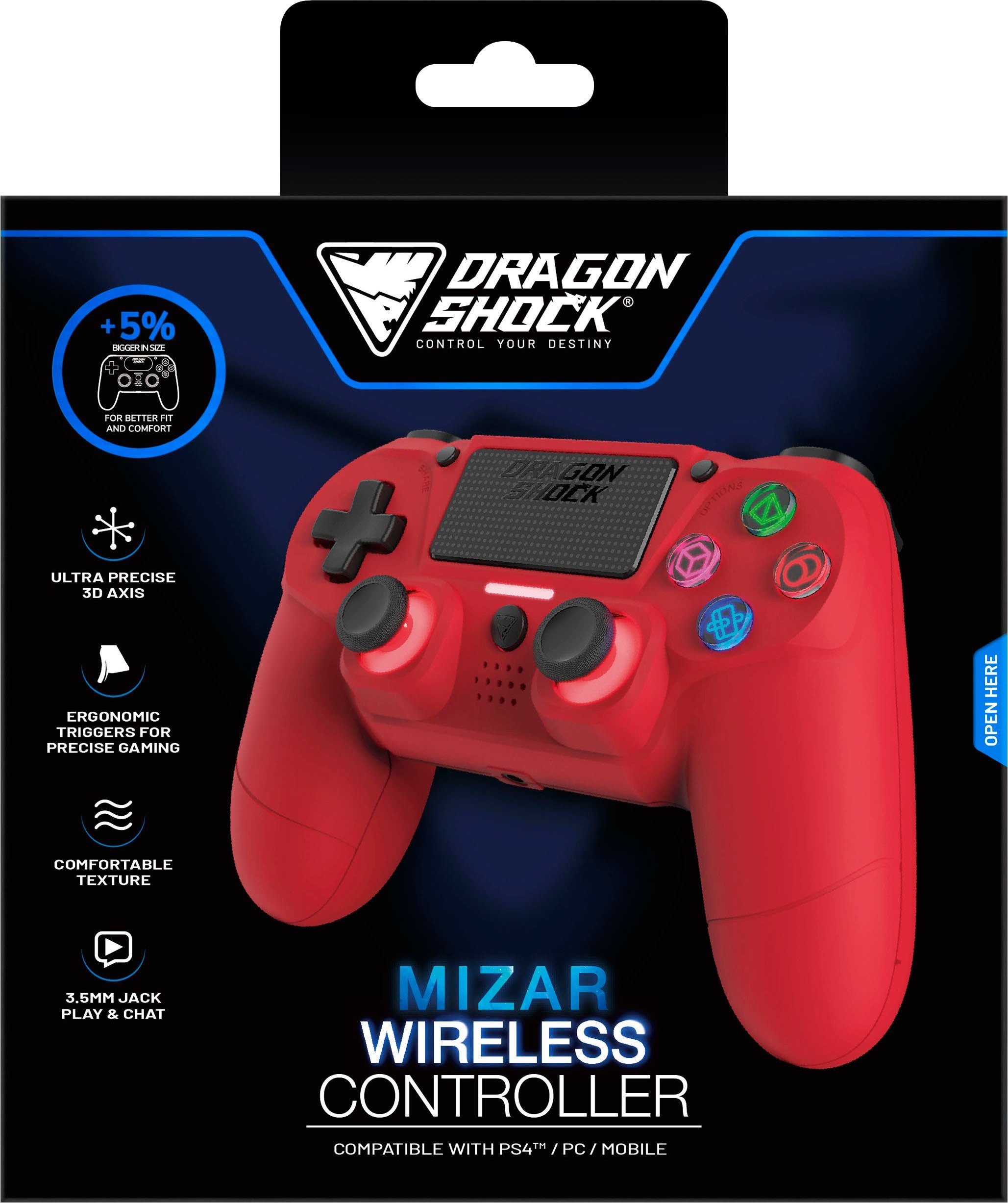 Wireless Mizar DRAGONSHOCK PS4 Controller für rot