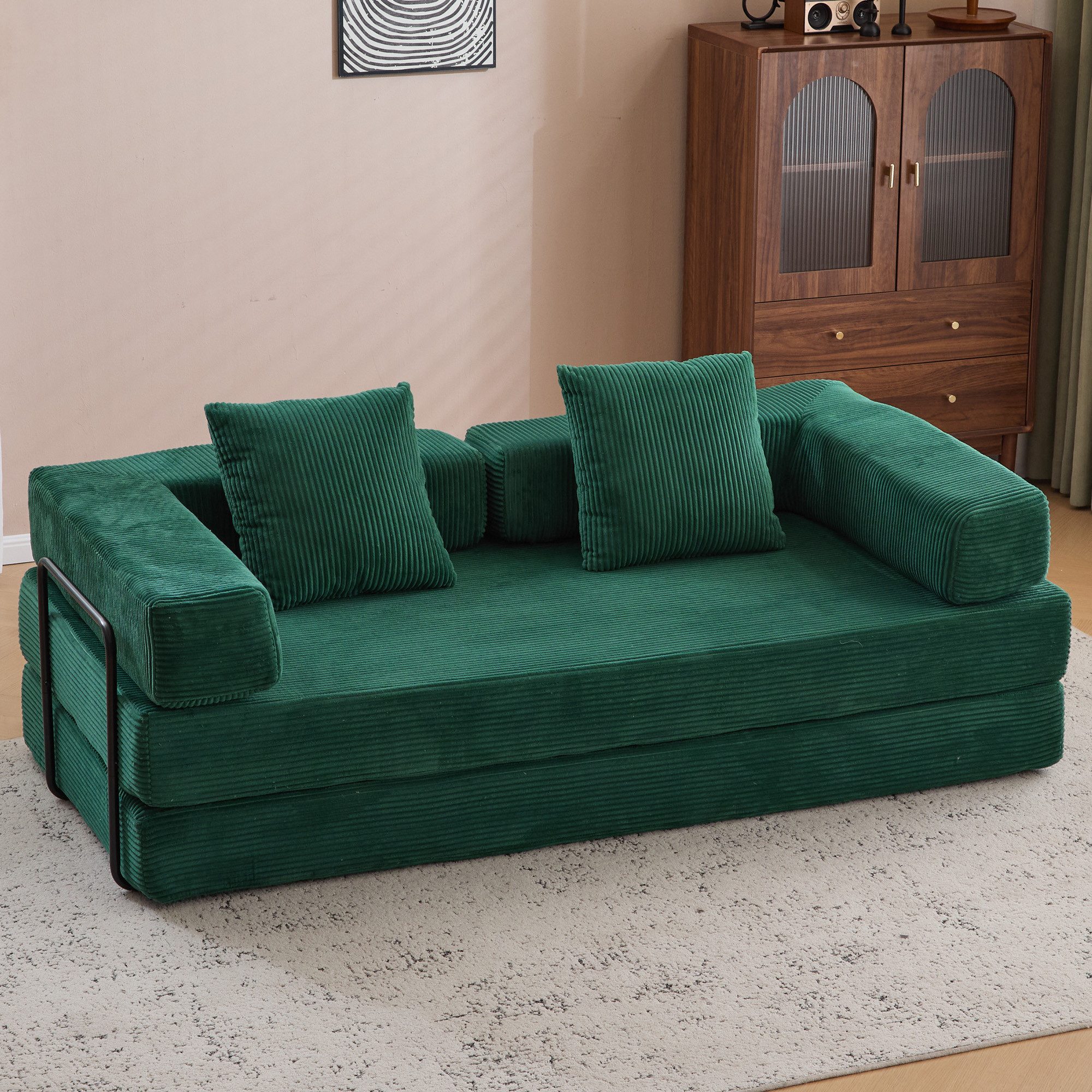 Leawin Sofa 4-in-1 Schlafsofa mit Bettfunktion, faltbares Cord Sofa, Faltbares Cord-Schlafsofa für kleine Räume, modern & multifunktional