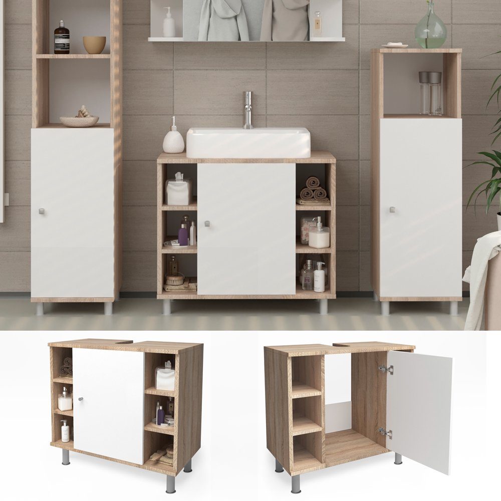 Vicco Waschbeckenunterschrank Fynn, Sonoma/Weiß, 60 x günstig online kaufen