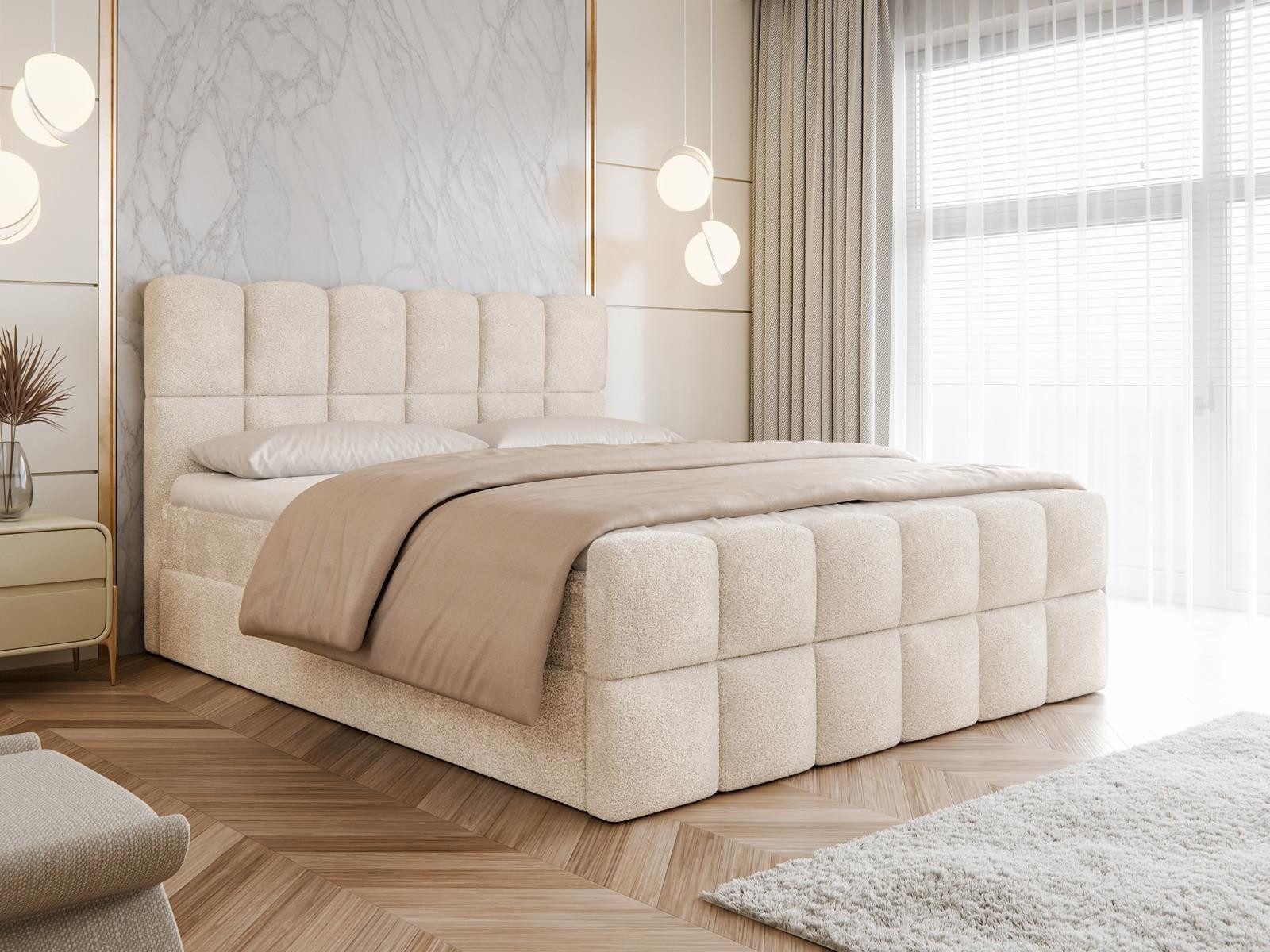 Compleo Boxspringbett Wolkenbett mit zwei Bettkästen, Bezug: Bouclé, Designer Bett