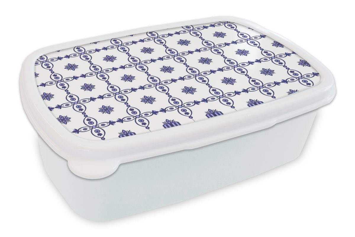 MuchoWow Lunchbox Portugal - Muster - Blau, Kunststoff, (2-tlg), Brotbox für Kinder und Erwachsene, Brotdose, für Jungs und Mädchen weiß