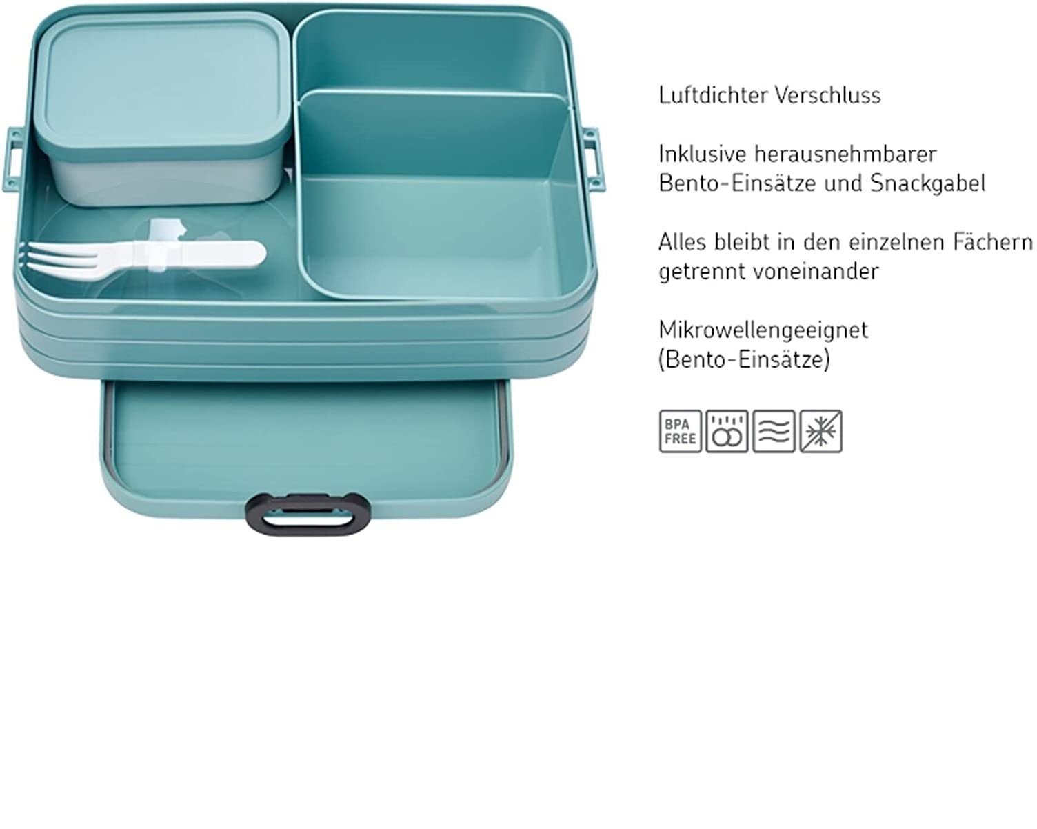 Mepal Lunchbox Lunchbox Take A Break Large, 1500 ml, mit Fächern für bis zu 8 Brote, Ideal für Mealprep, Nordic Sage Farbe