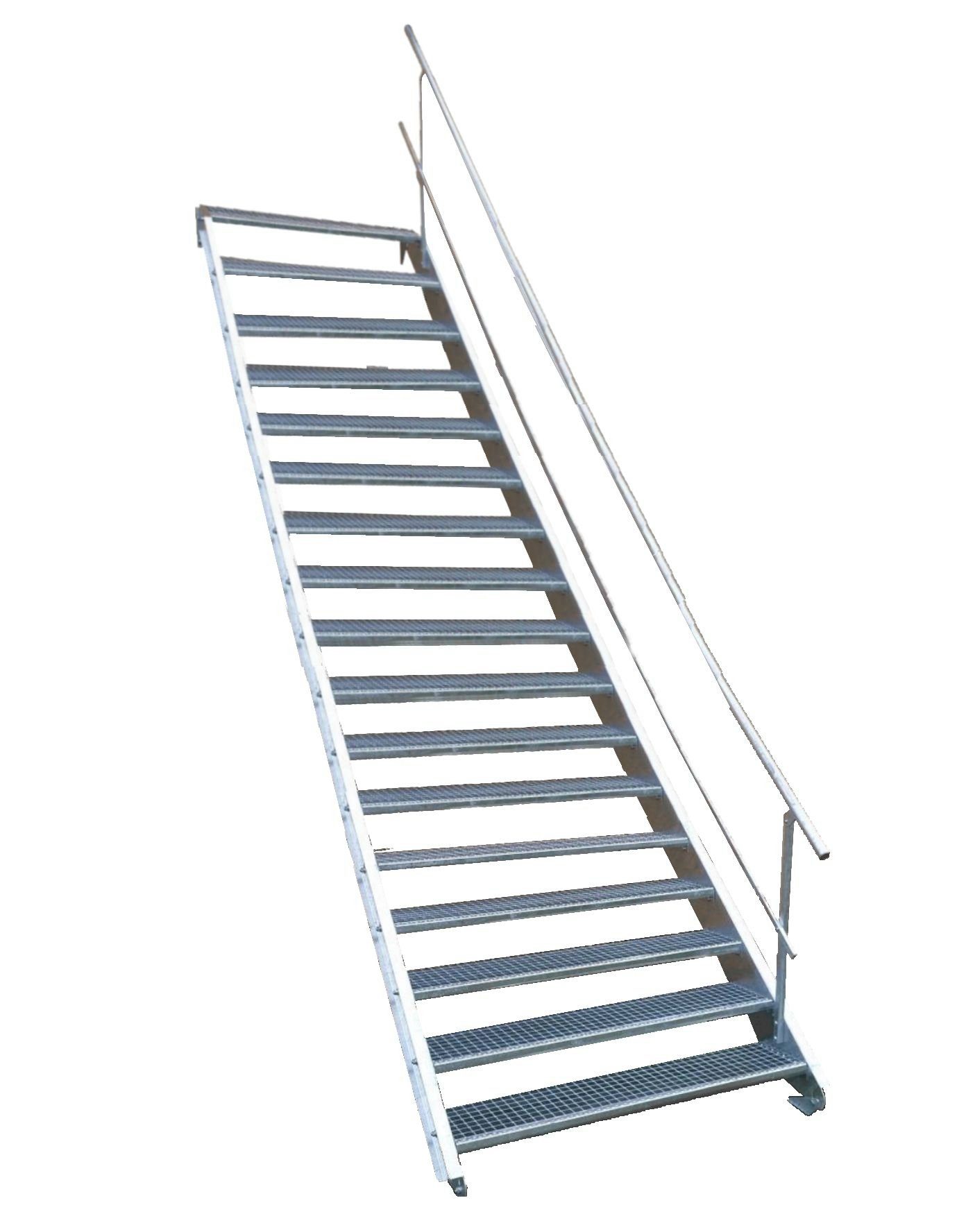 SRM Design Außentreppe 17 Stufen Stahltreppe einseitigem Geländer Breite 80 cm Höhe 282-350cm