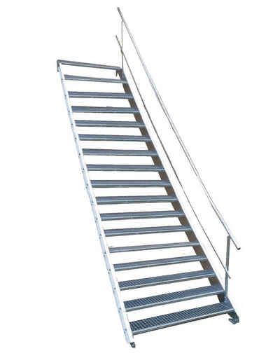 SRM Design Außentreppe 17 Stufen Stahltreppe einseitigem Geländer Breite 100cm Höhe 282-350cm