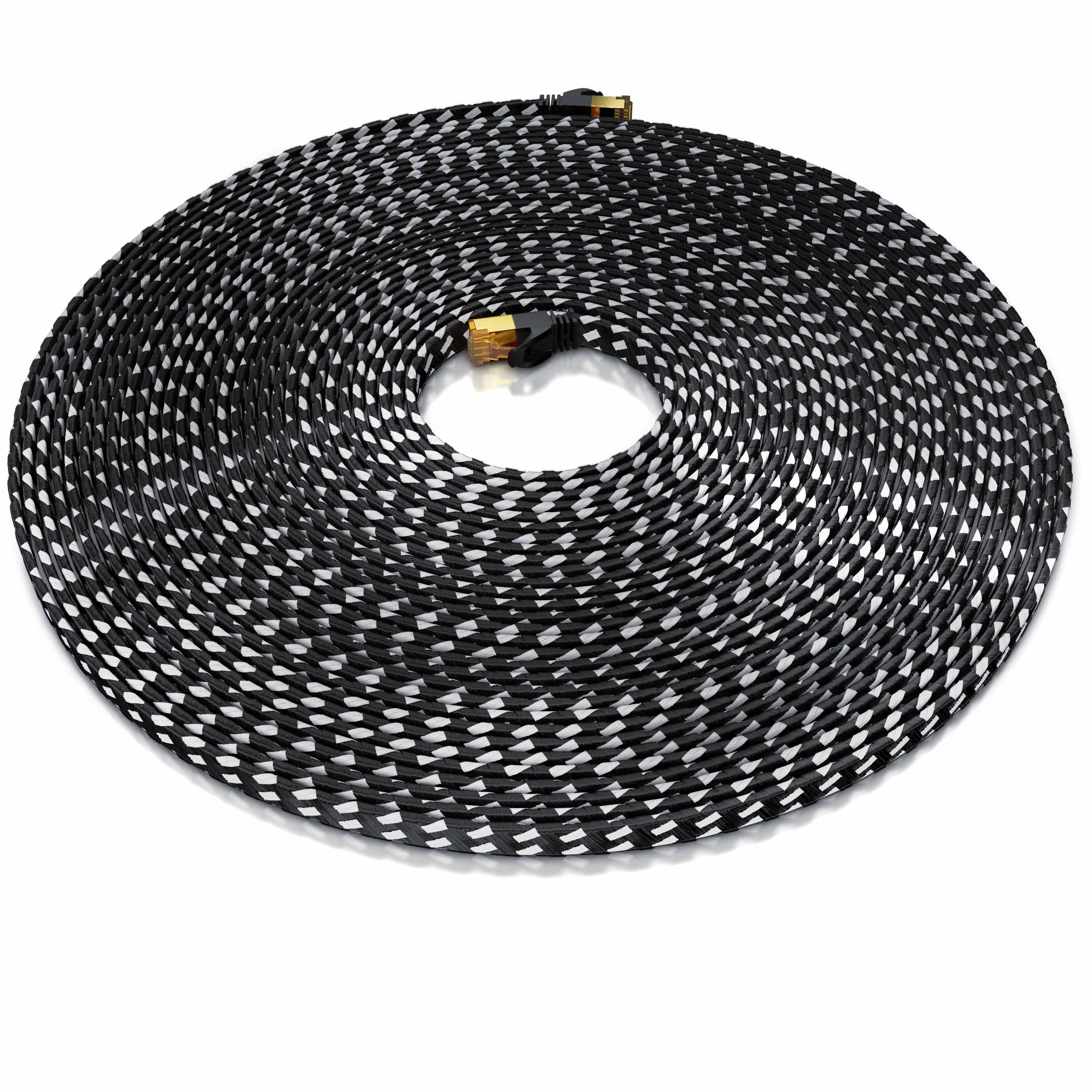Primewire LAN-Kabel, CAT.7, RJ-45 (Ethernet) (3000 cm), Patchkabel flach CAT 7, Baumwollmantel, Flachband Netzwerkkabel - 30m
