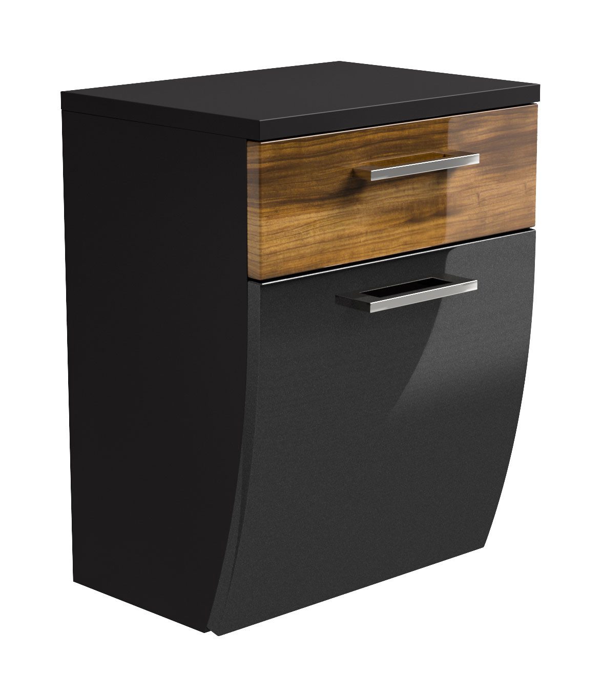 Magnolia Home Badmöbel-Set Unterschrank Rima 40 cm rund Walnuss hochglant/Grafit hochglanz, Soft-Close