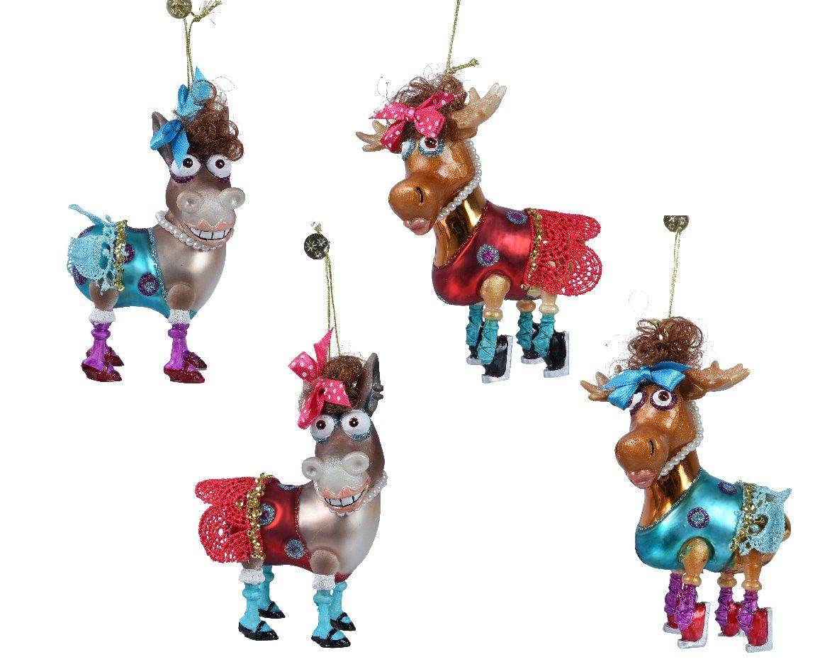 Kaemingk Christbaumschmuck, Christbaumschmuck Glas Hirsch Esel 13cm hängend 1 Stück sortiert