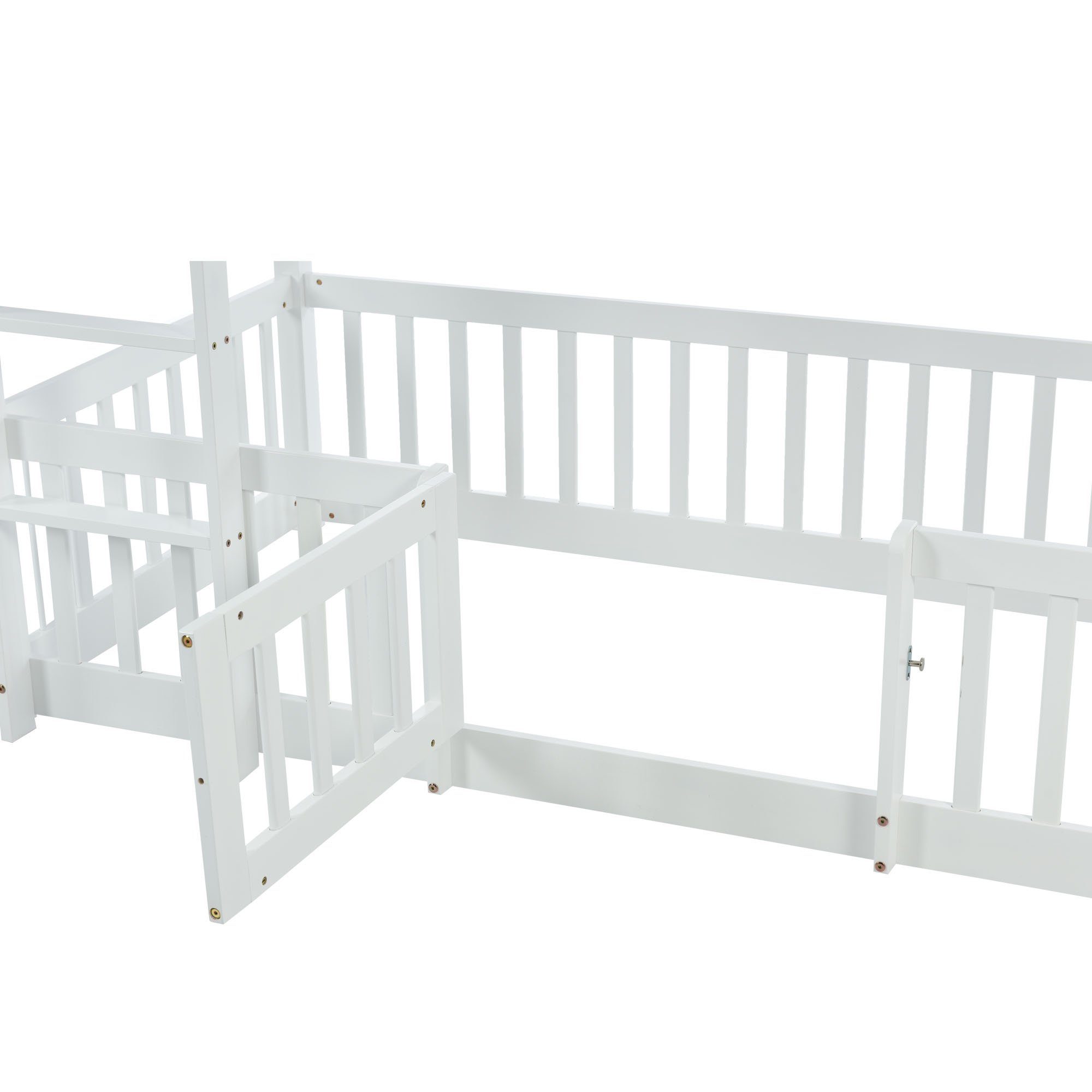 Rausfallschutz, und SOFTWEARY Rollrost Schlafgelegenheiten Kinderbett mit Kiefer 2 Etagenbett cm), mit (90x200 weiß