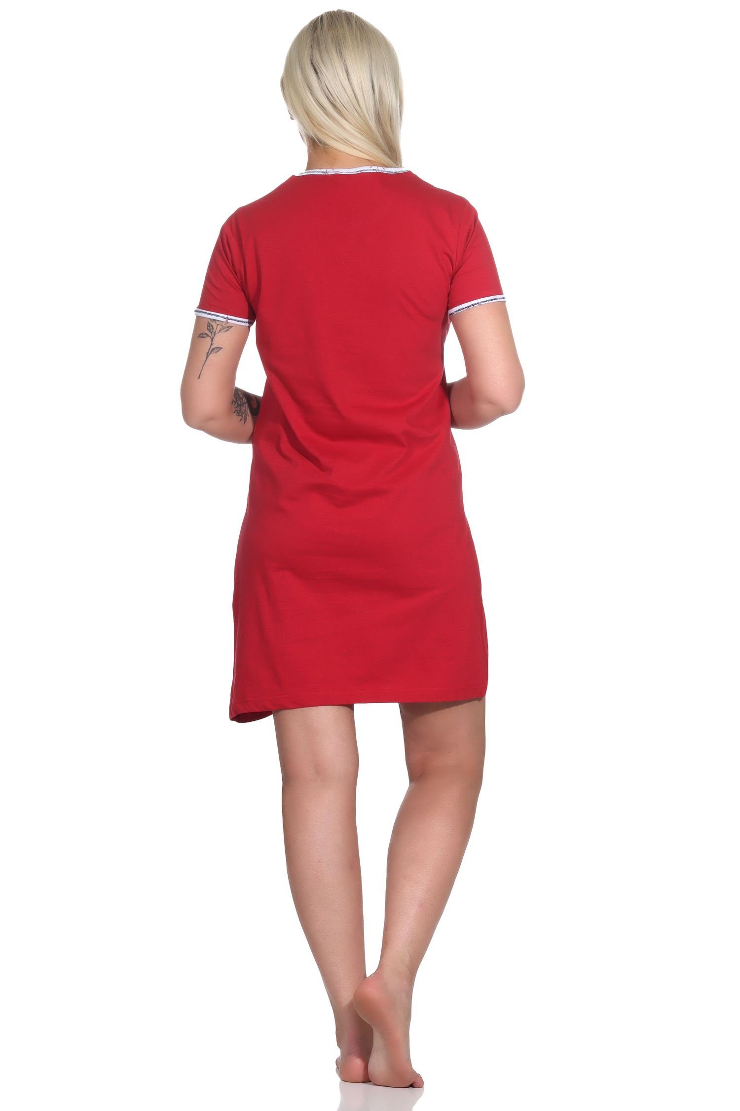 Normann Nachthemd Maritimes rot mit Nachthemd, kurzärmliges Rundhals Damen Bigshirt