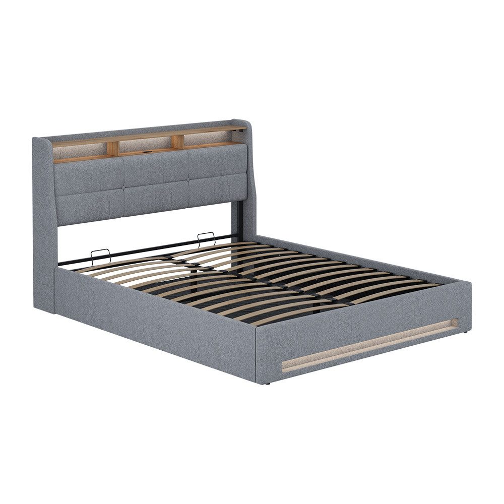 VitaliSpa® Polsterbett Christin, Grau/Eiche, 160x200 mit LED und USB-Anschl günstig online kaufen