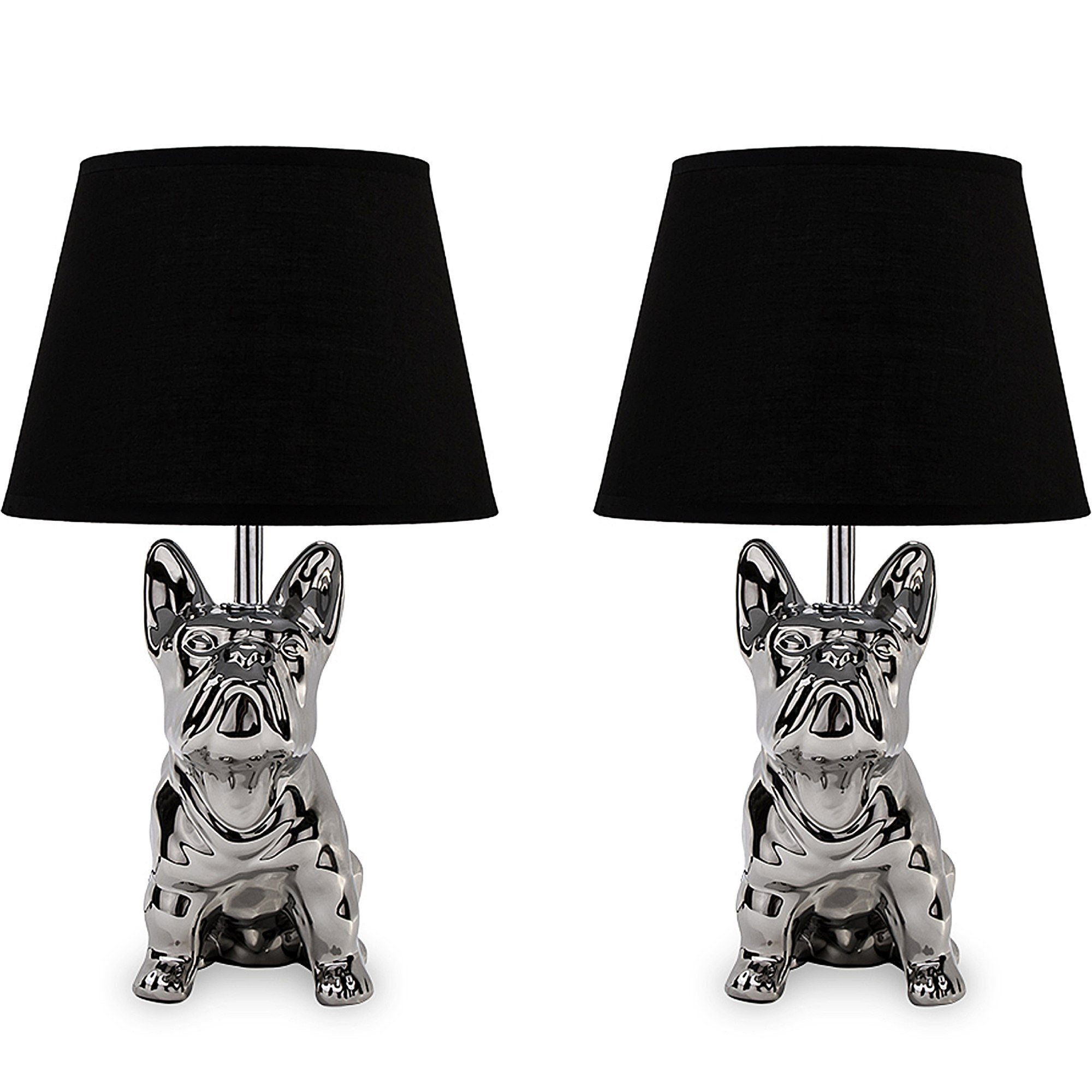 Konsimo Tischleuchte FODIO Tischleuchten, ohne Leuchtmittel, Lampenfuß in Bulldog-Form, silber/schwarz, E14, 2 Stück | Tischlampen