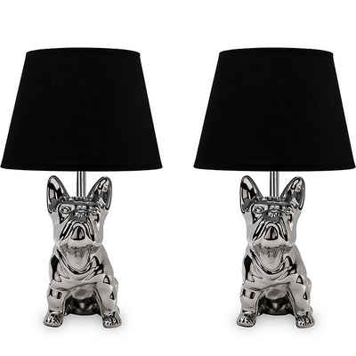 Konsimo Tischleuchte FODIO Tischleuchten, ohne Leuchtmittel, Lampenfuß in Bulldog-Form, silber/schwarz, E14, 2 Stück